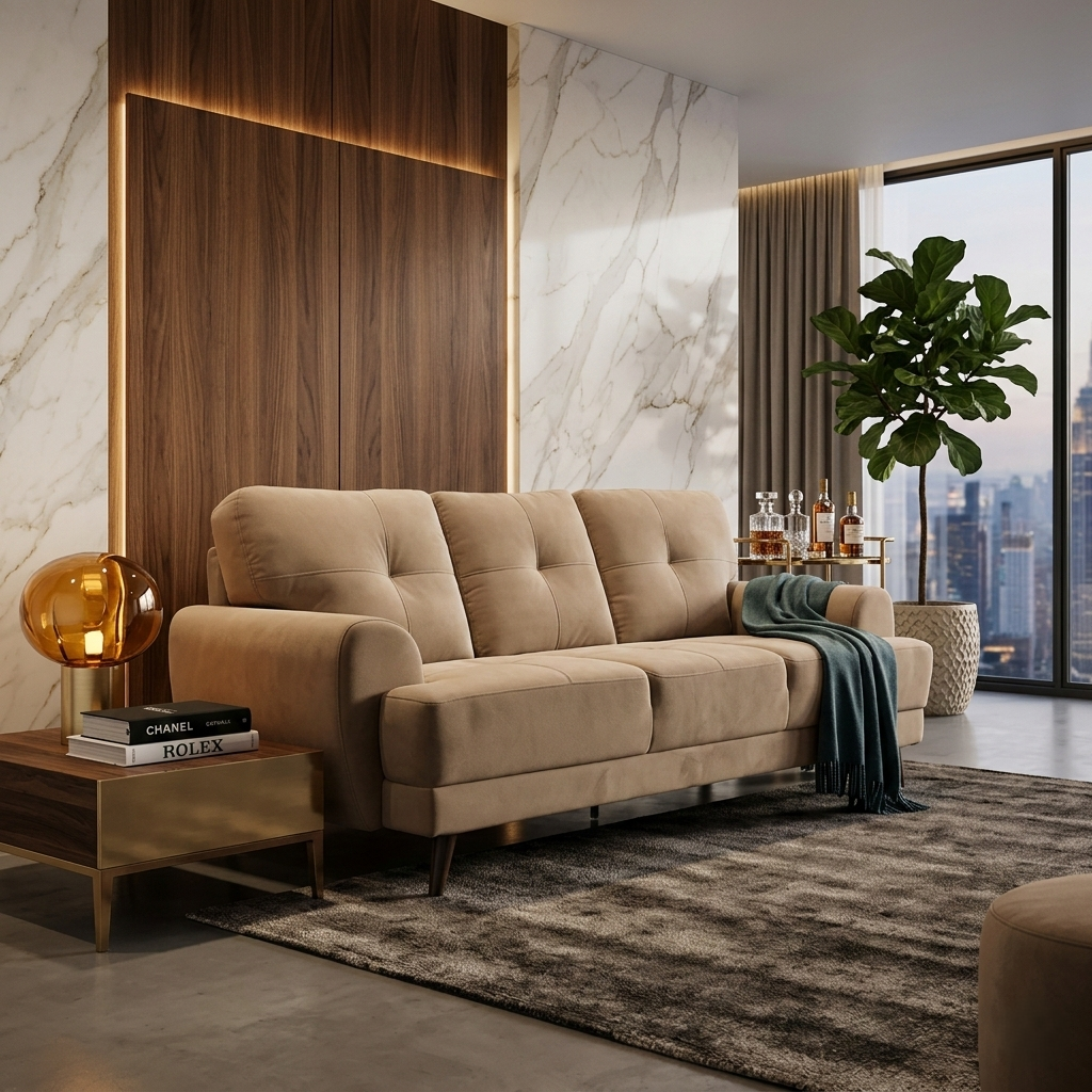 RIGA LYRA FAB 3 SEATER SOFA BROWN