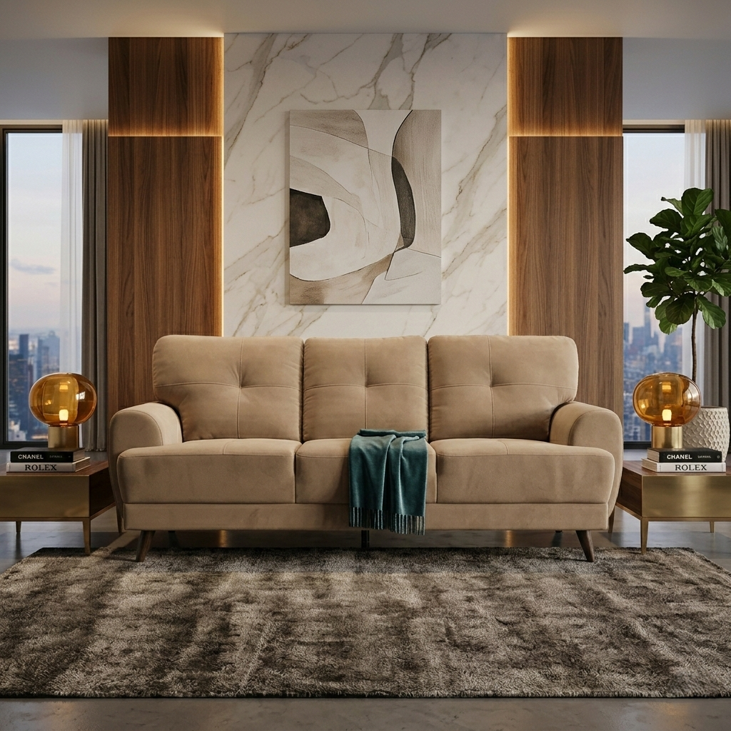 Riga Lyra Sofa in Brown Velvet Upholstery Fabric