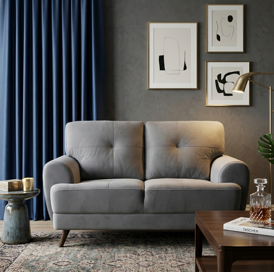 RIGA LYRA FAB 2SEATER SOFA D GREY