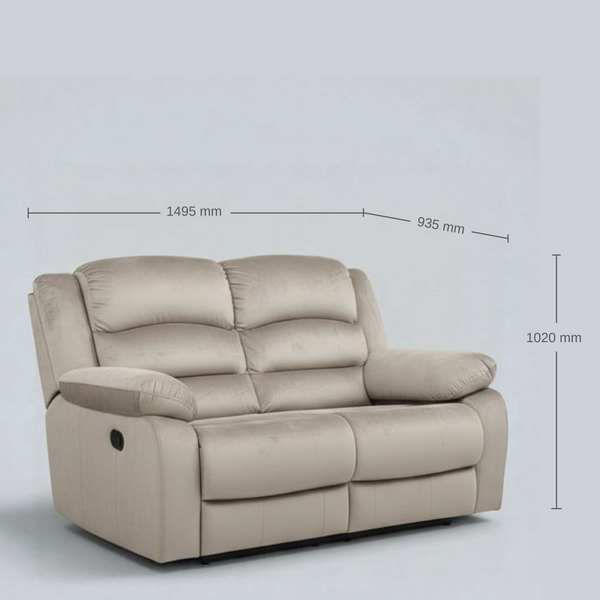 Bradford 2 Seater Sofa Set in Beige Velvet Upholstery Fabric dimensions
