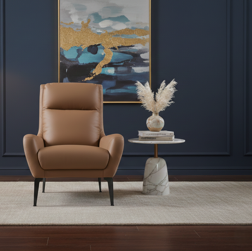 RYLAN HALF LEATHER CHAIR BROWN