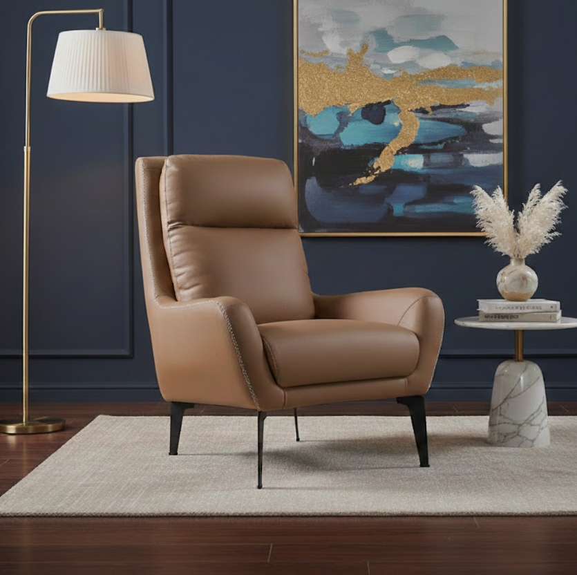 RYLAN HALF LEATHER CHAIR BROWN