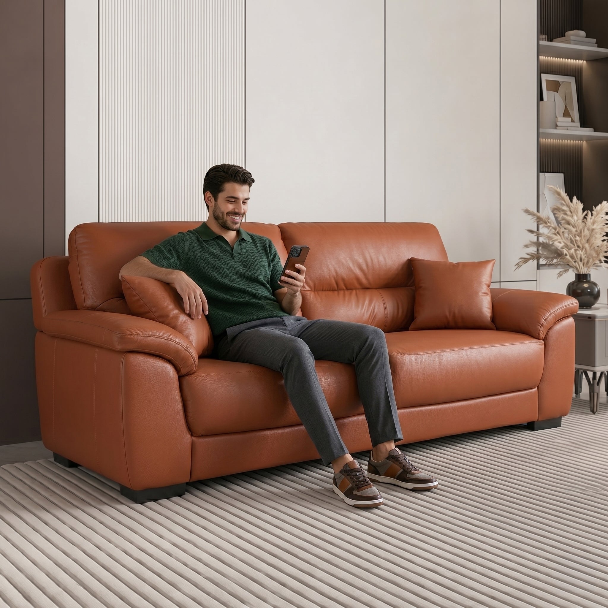 CANYON HALF LEATHER 3 SEATER SOFA TAN