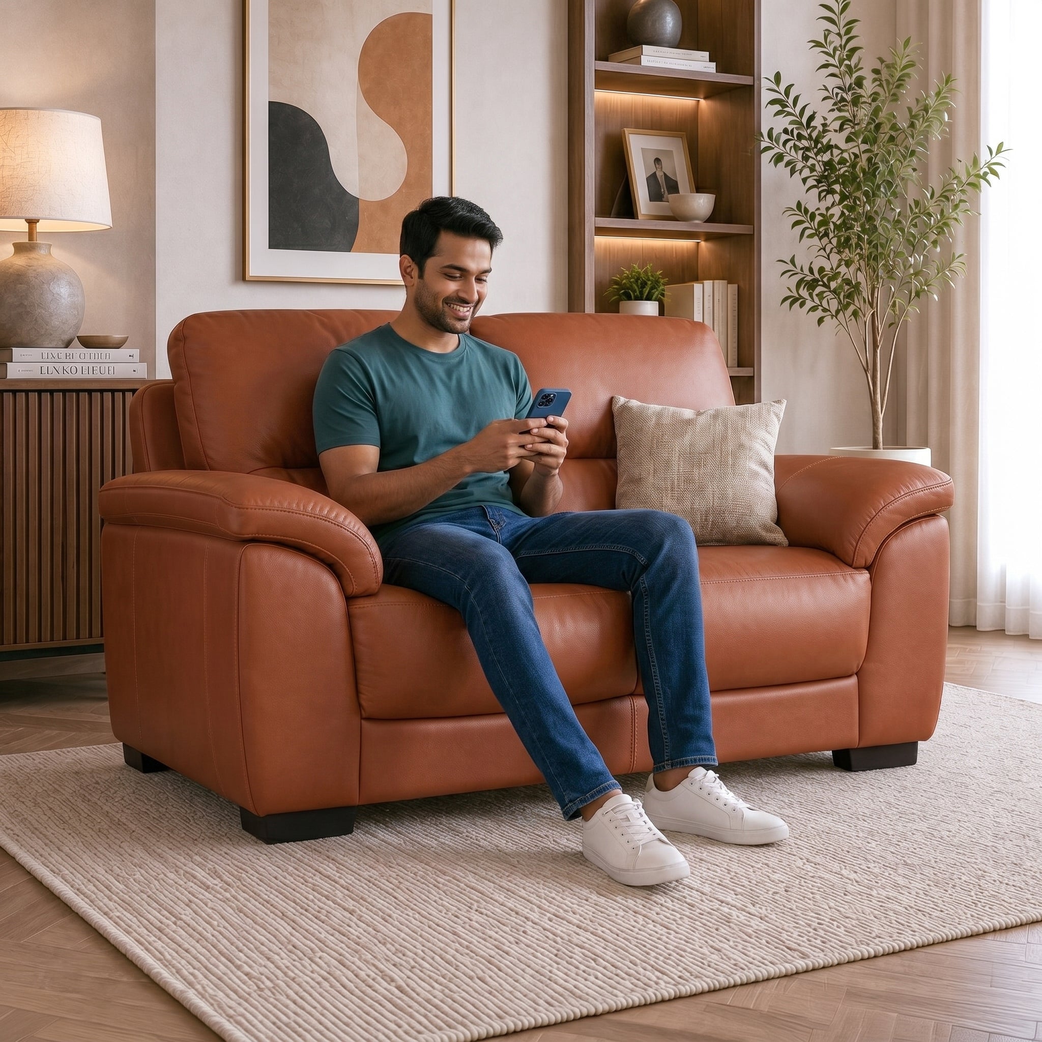 CANYON HALF LEATHER 2 SEATER SOFA TAN