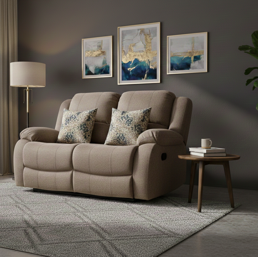 RIO FABRIC 2 SEATER  RECLINER BROWN