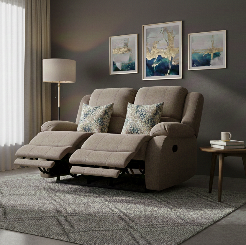 RIO FABRIC 2 SEATER  RECLINER BROWN