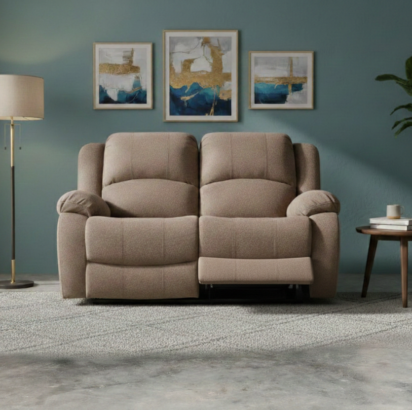 RIO FABRIC 2 SEATER  RECLINER BROWN