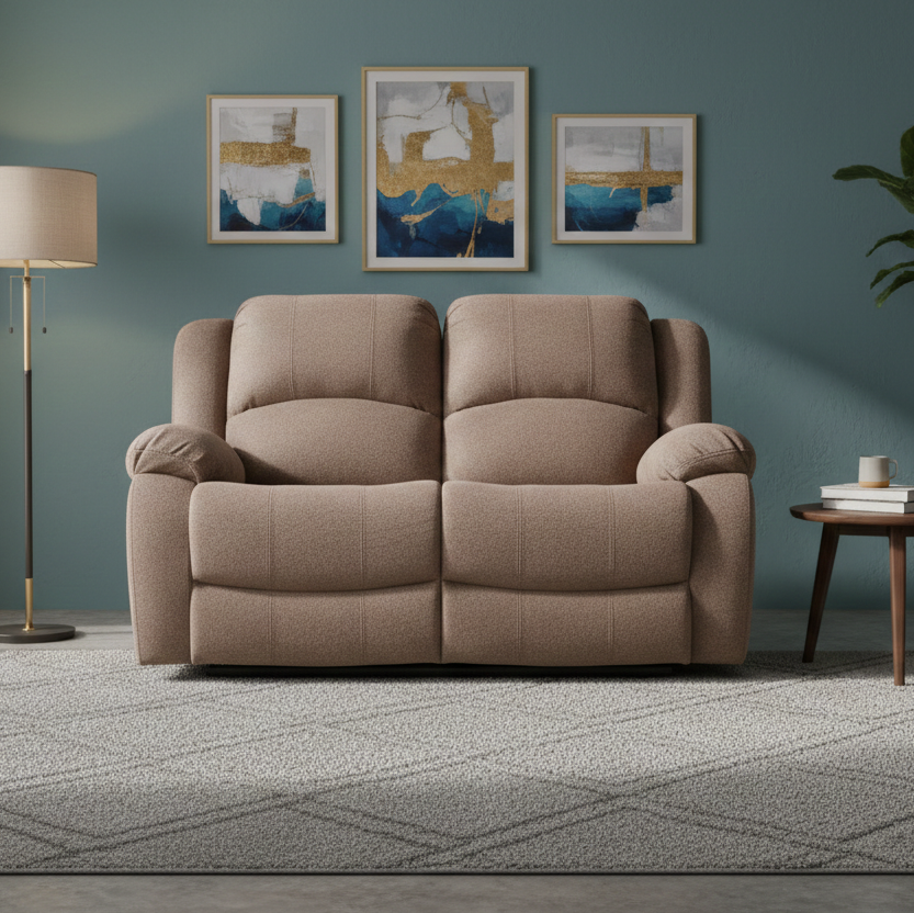 RIO FABRIC 2 SEATER  RECLINER BROWN