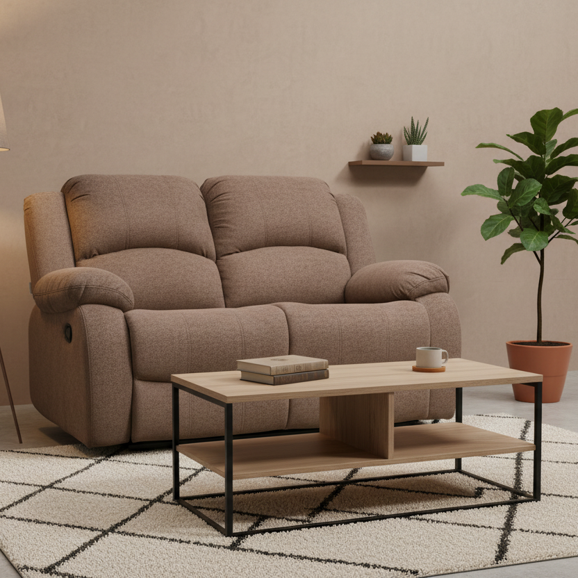 RIO FABRIC 2 SEATER  RECLINER BROWN