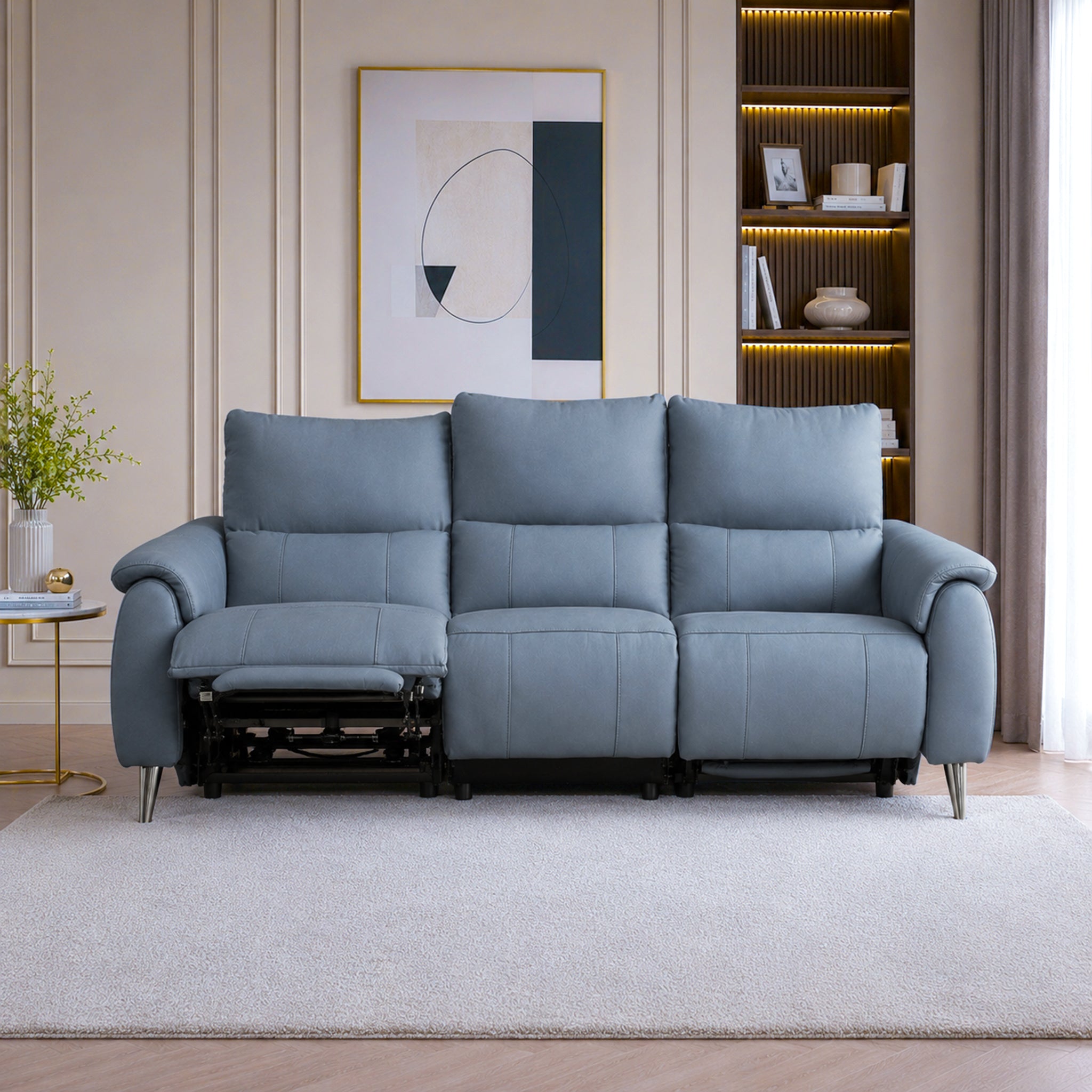 Levanto Half Leather Zero Wall Electric Recliner | 3 Seater | Ocean Blue