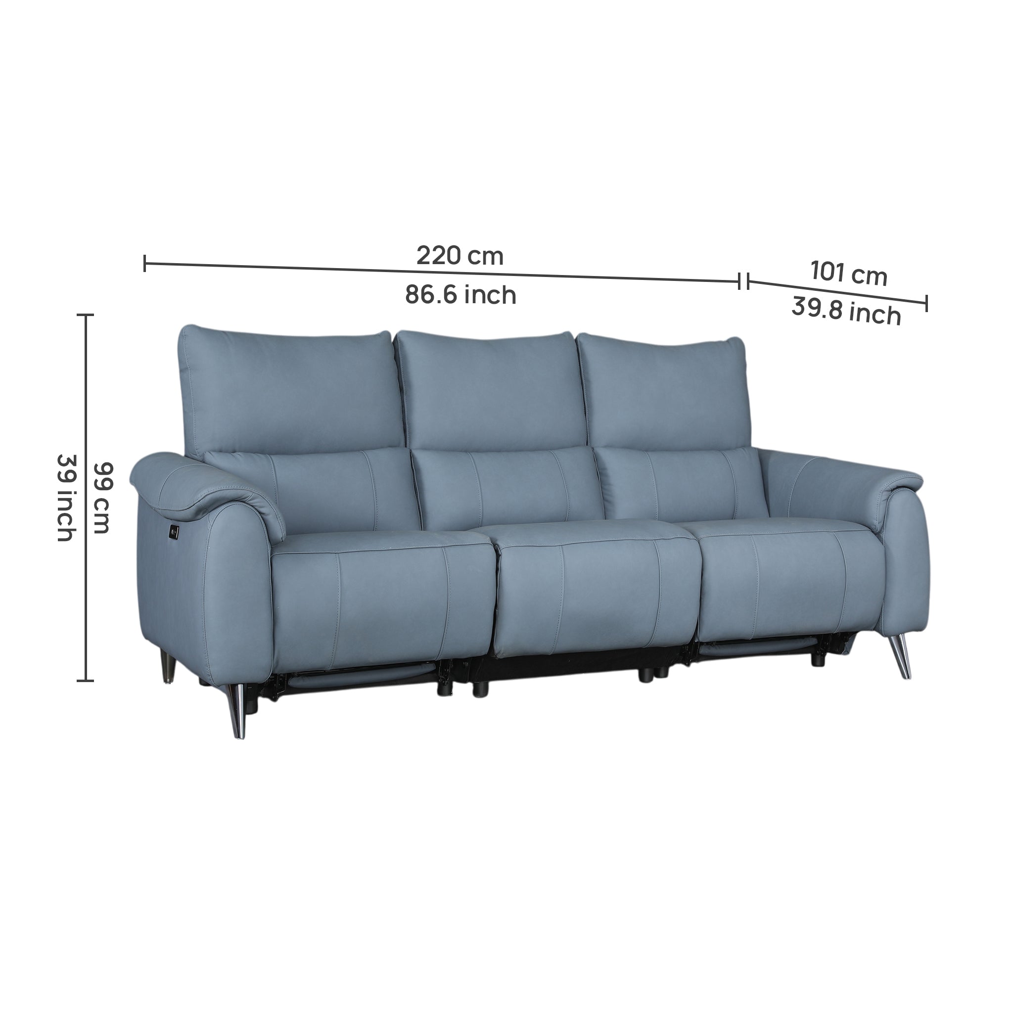 Levanto Half Leather Zero Wall Electric Recliner | 3 Seater | Ocean Blue