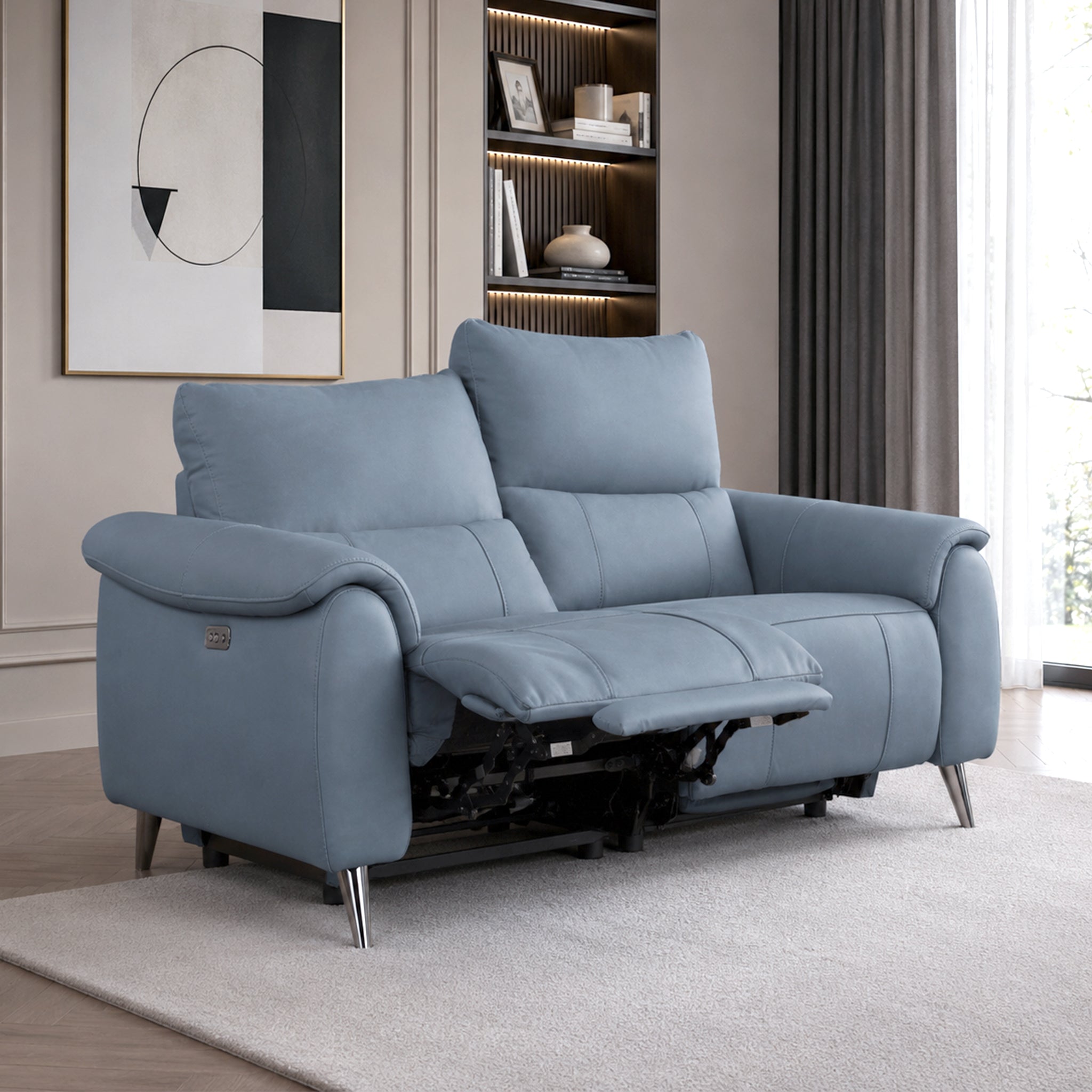 Levanto Half Leather Zero Wall Electric Recliner | Ocean Blue