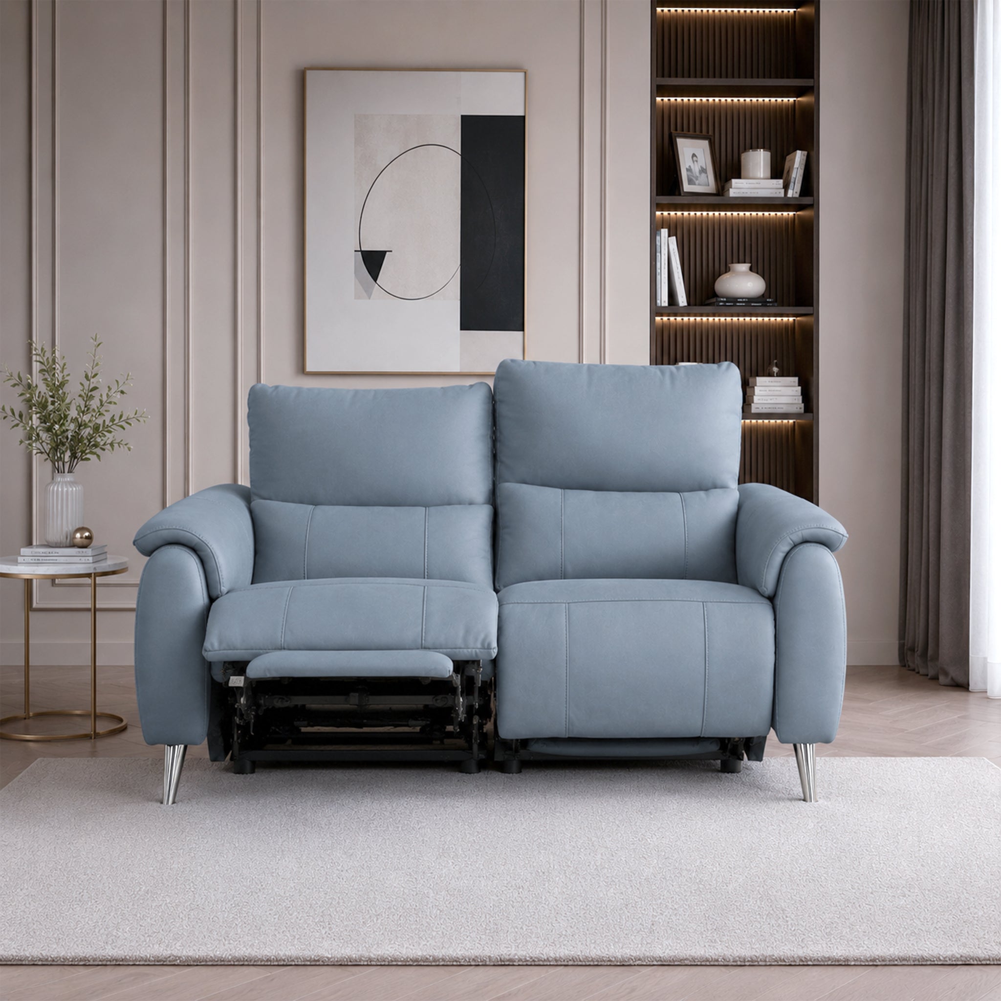 Levanto Half Leather Zero Wall Electric Recliner | Ocean Blue