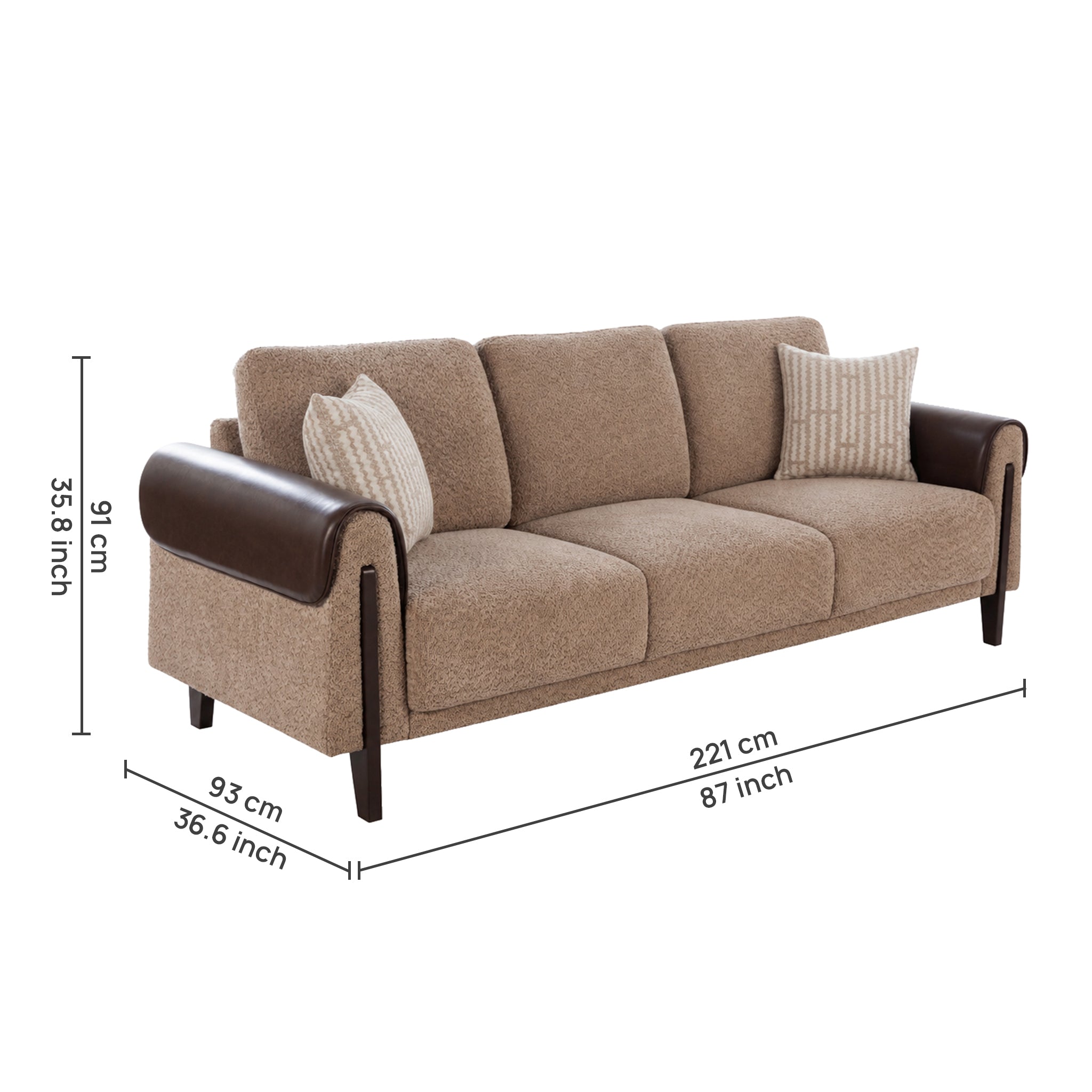 Arix Fabric 3 Seater Sofa Brown
