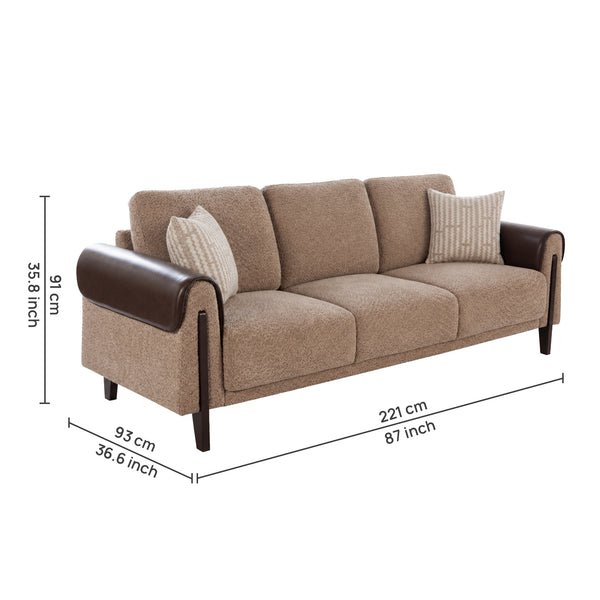 Arix Fabric 3 Seater Sofa Brown dimensions