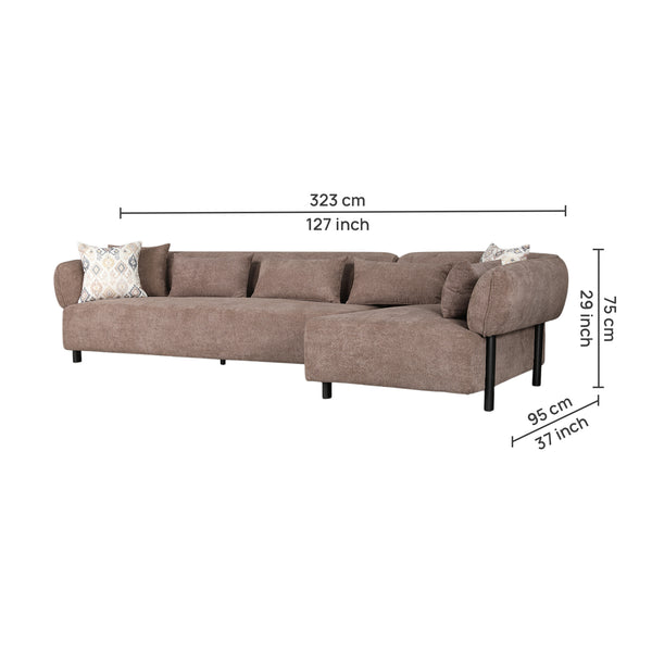 Kyoto Fabric Lounger Large Dark Brown Lh dimensions