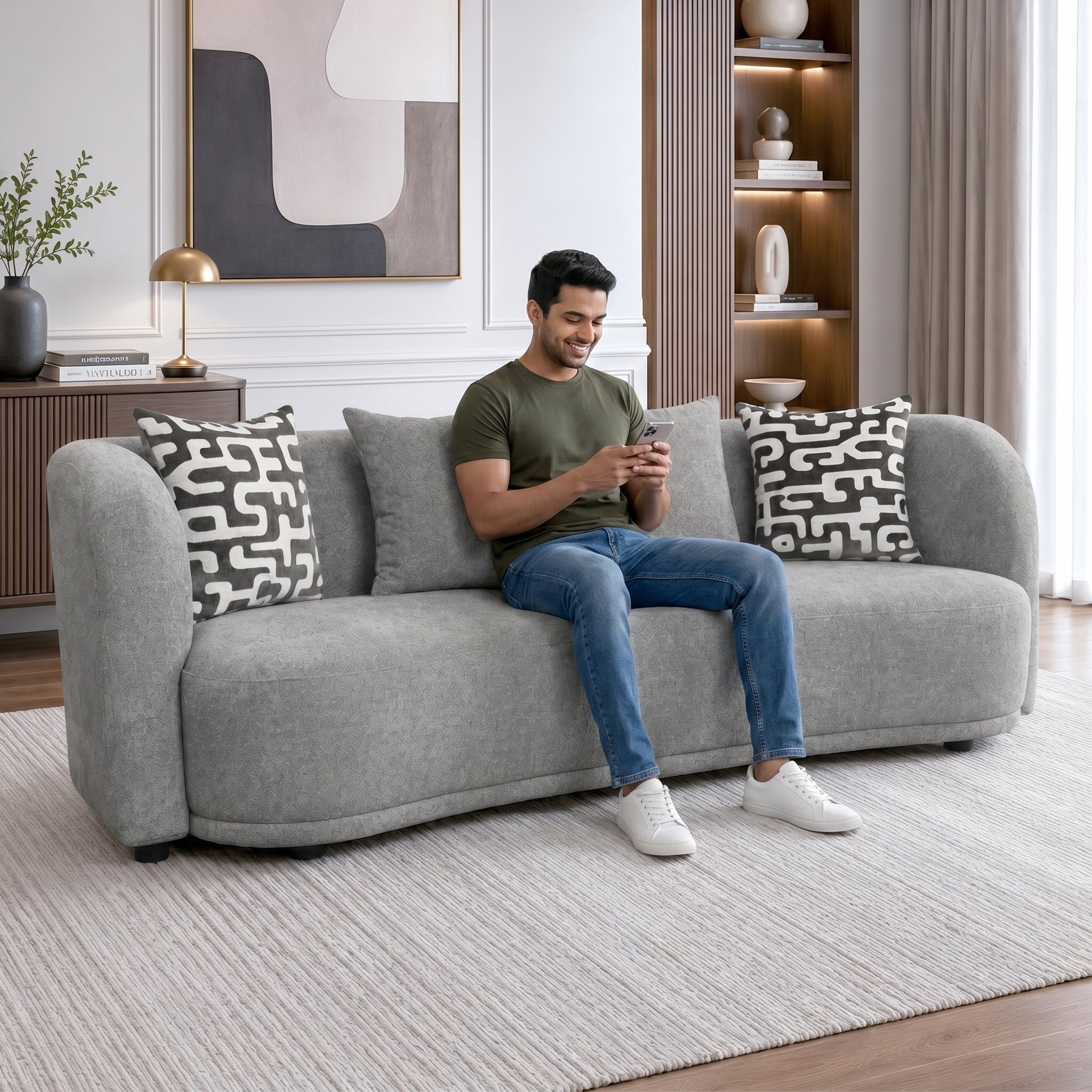 ELOWEN FABRIC 3 SEATER SOFA STEEL GREY