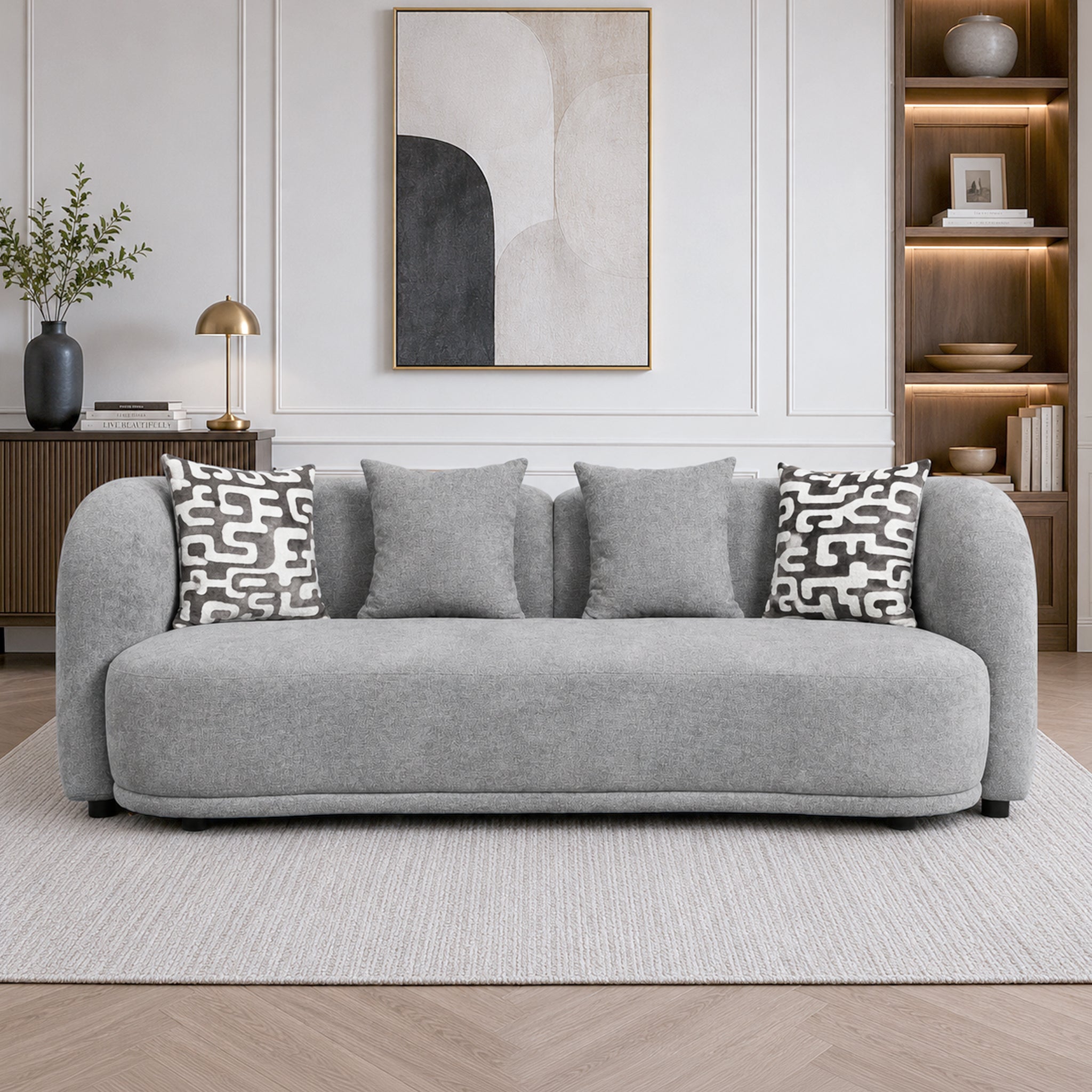 ELOWEN FABRIC 3 SEATER SOFA STEEL GREY