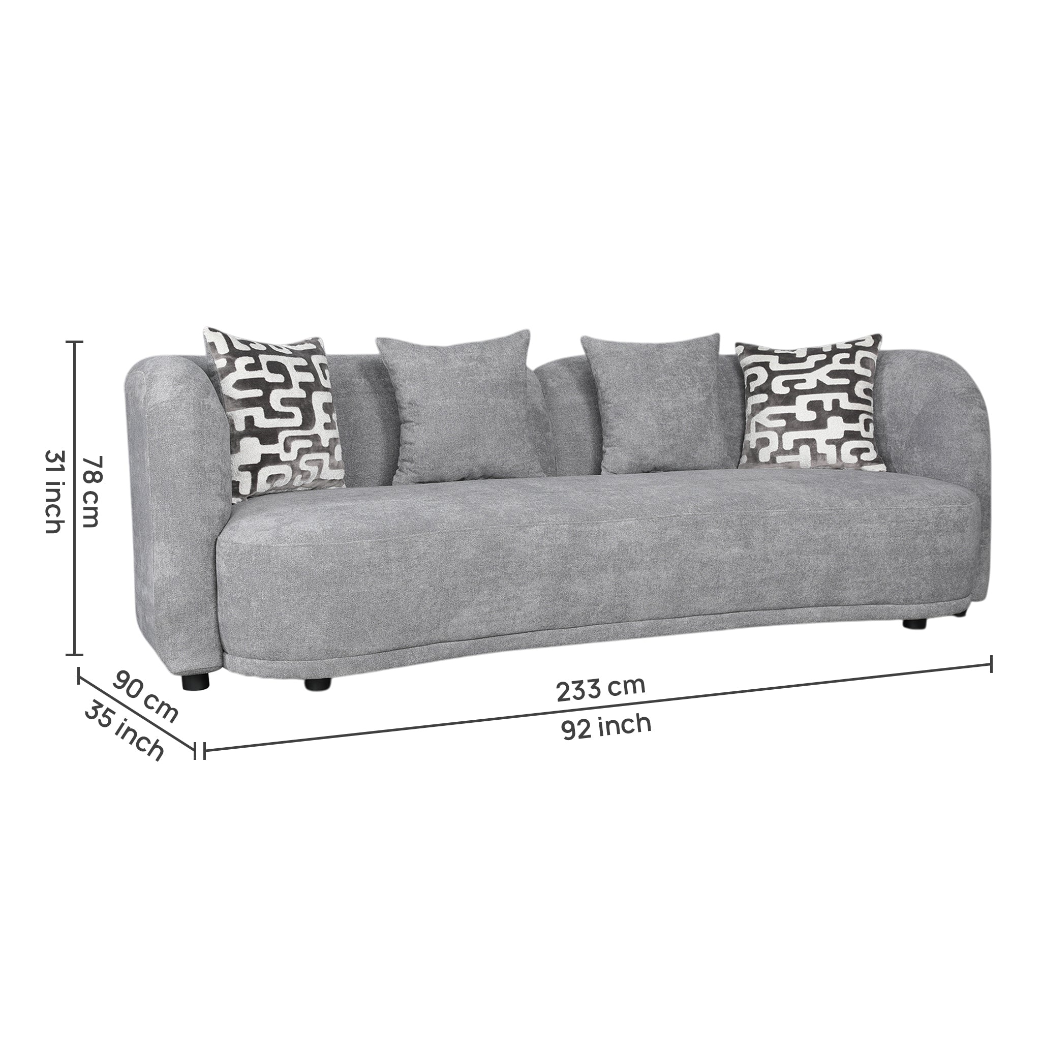 ELOWEN FABRIC 3 SEATER SOFA STEEL GREY