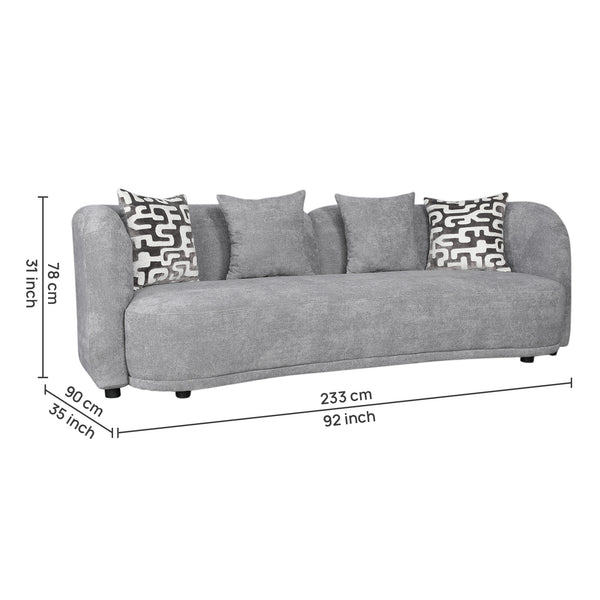Elowen Fabric 3 Seater Sofa Steel Grey dimensions