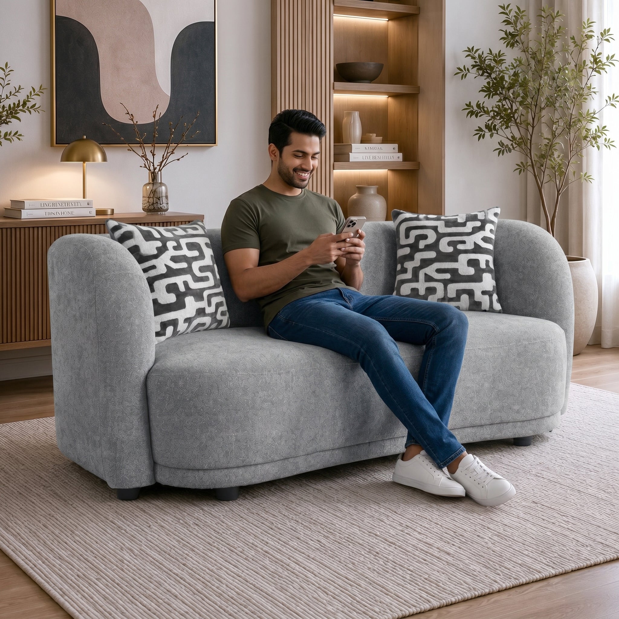 ELOWEN FABRIC 2 SEATER SOFA STEEL GREY