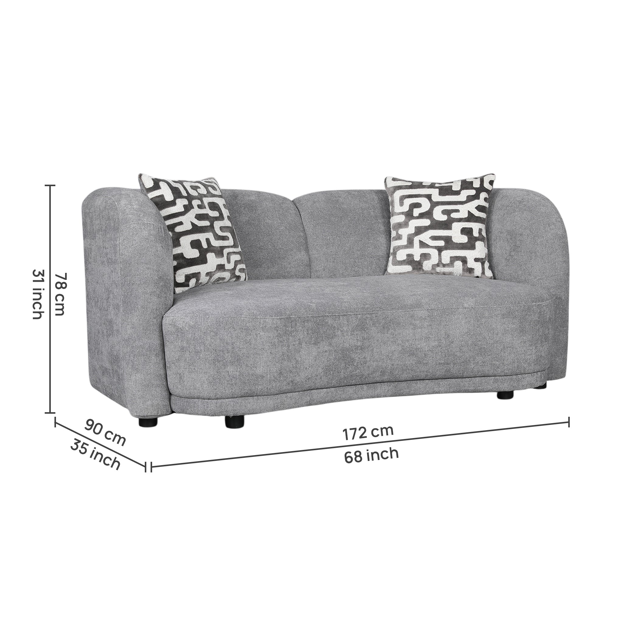ELOWEN FABRIC 2 SEATER SOFA STEEL GREY