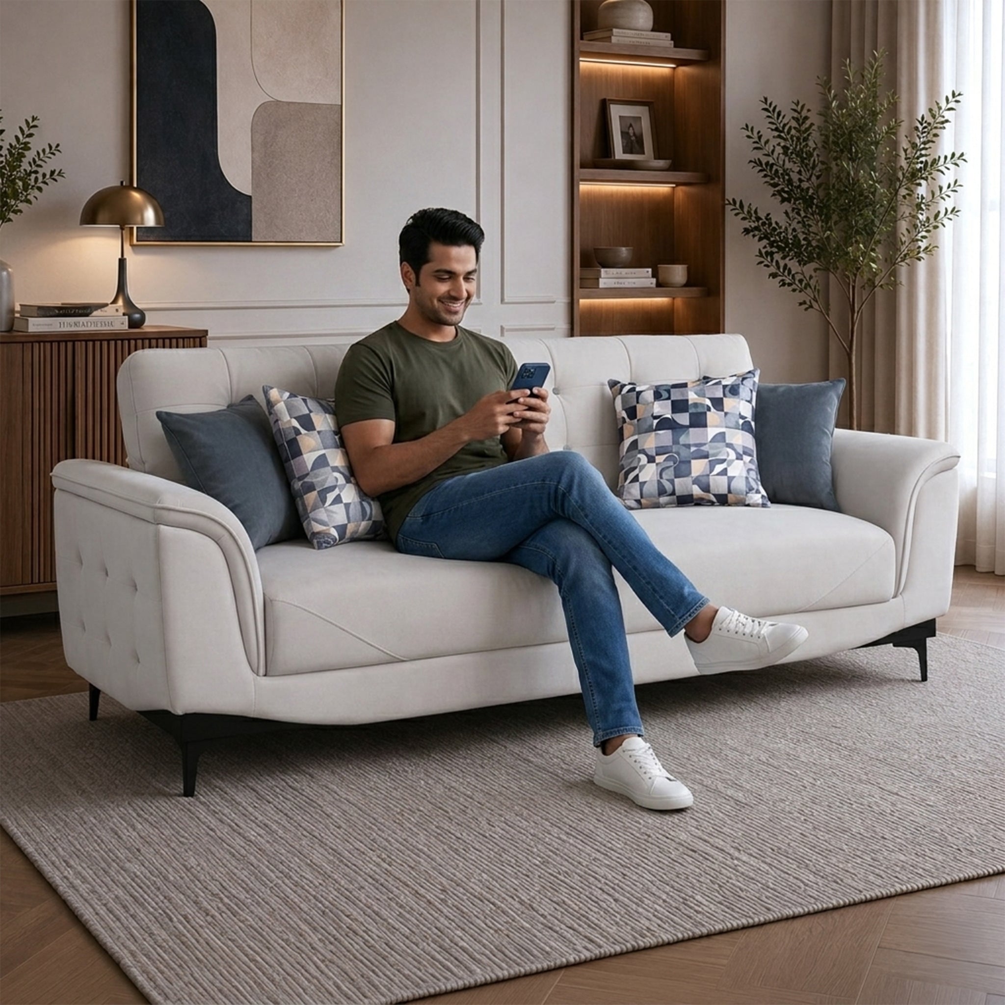 SANDORA VELVET 3 SEATER SOFA L GREY