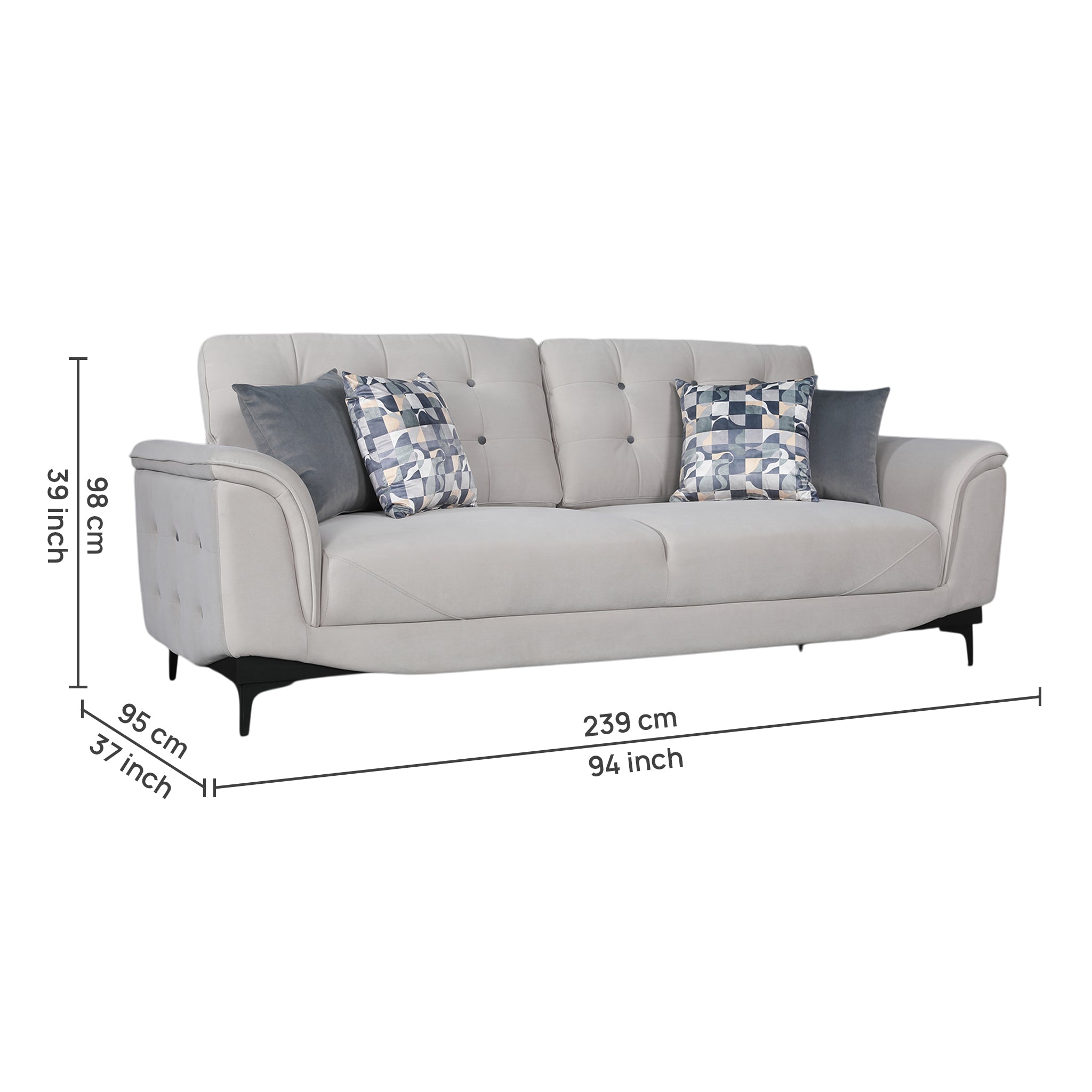 SANDORA VELVET 3 SEATER SOFA L GREY
