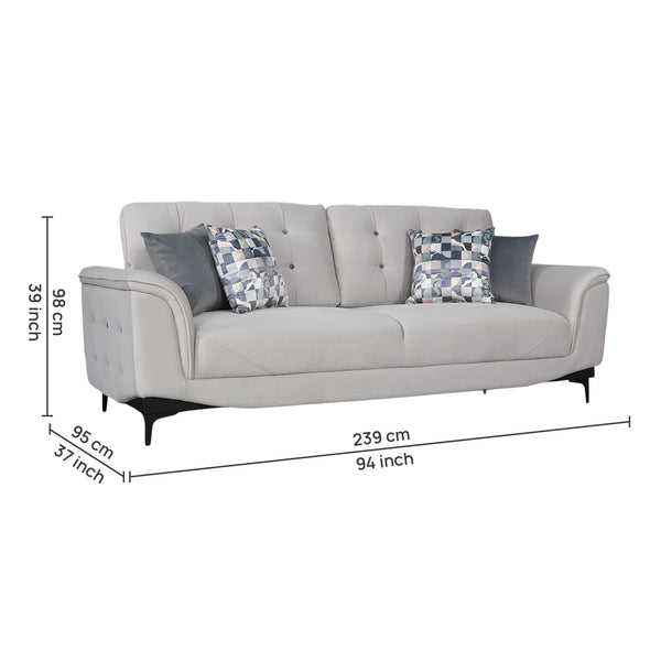 Sandora Velvet 3 Seater Sofa L Grey dimensions