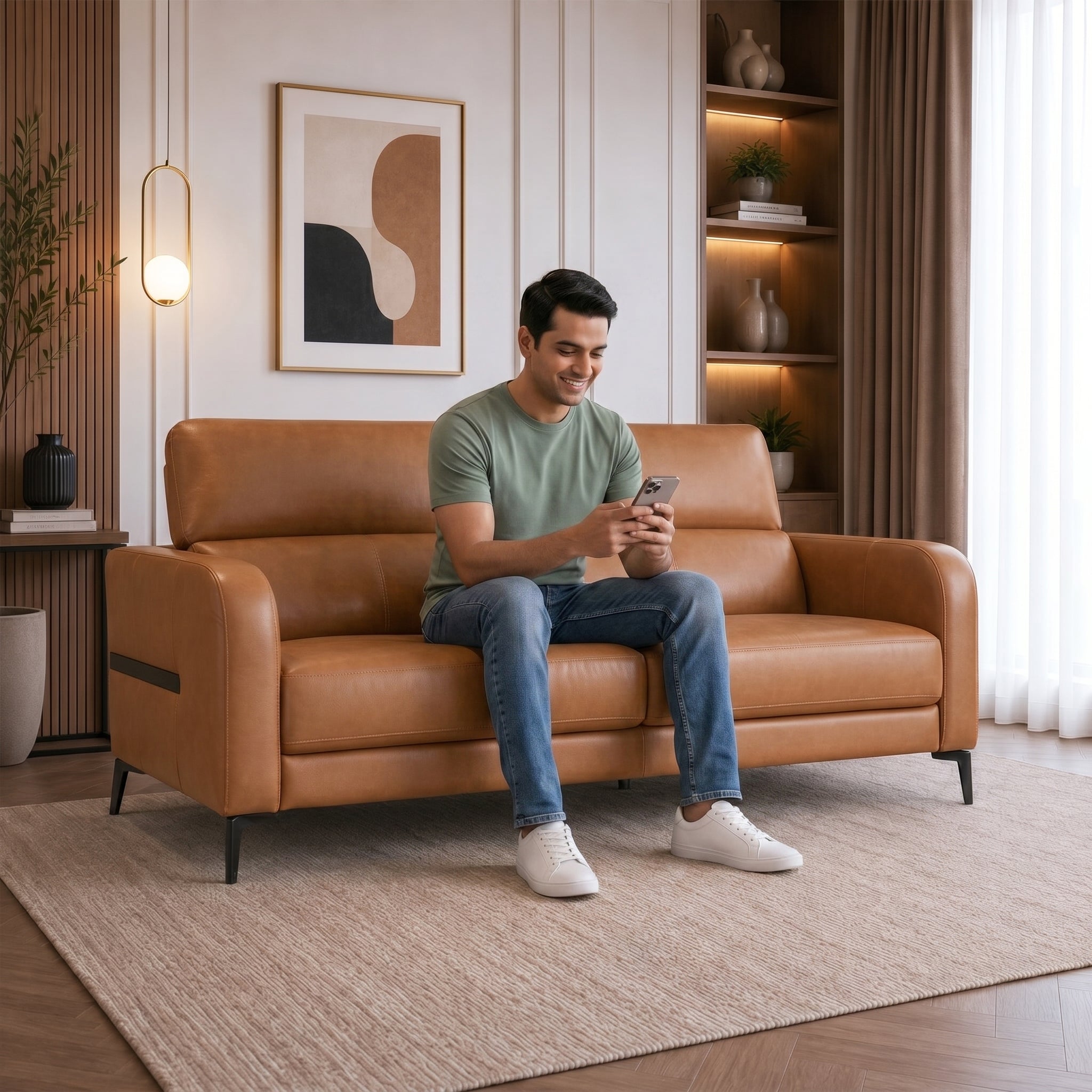 CALISTA LEATHERETTE 3 SEATER SOFA BROWN