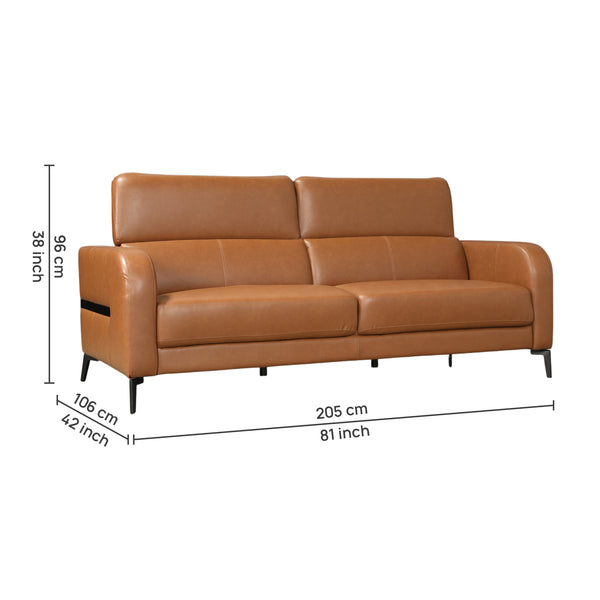 Calista Leatherette 3 Seater Sofa Brown dimensions