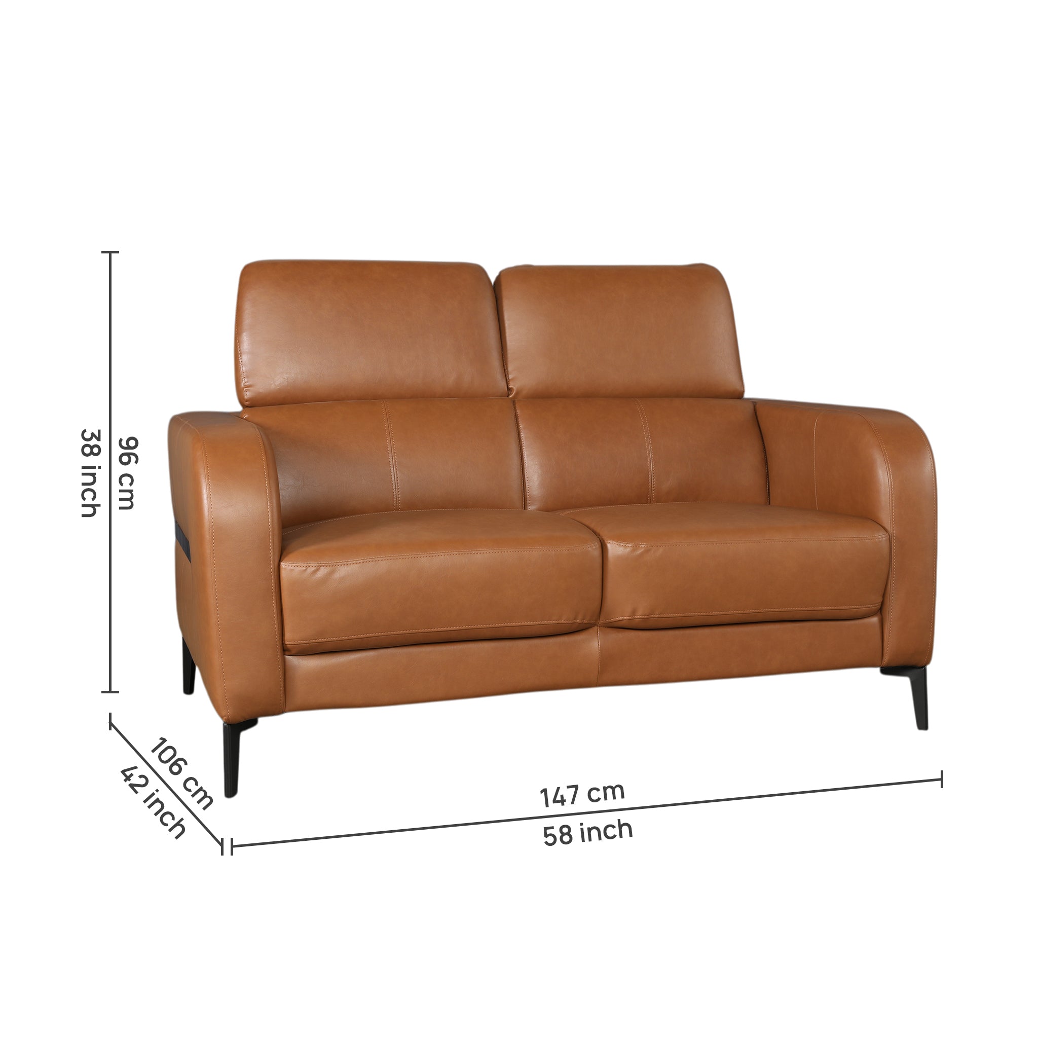 CALISTA LEATHERETTE 2 SEATER SOFA BROWN