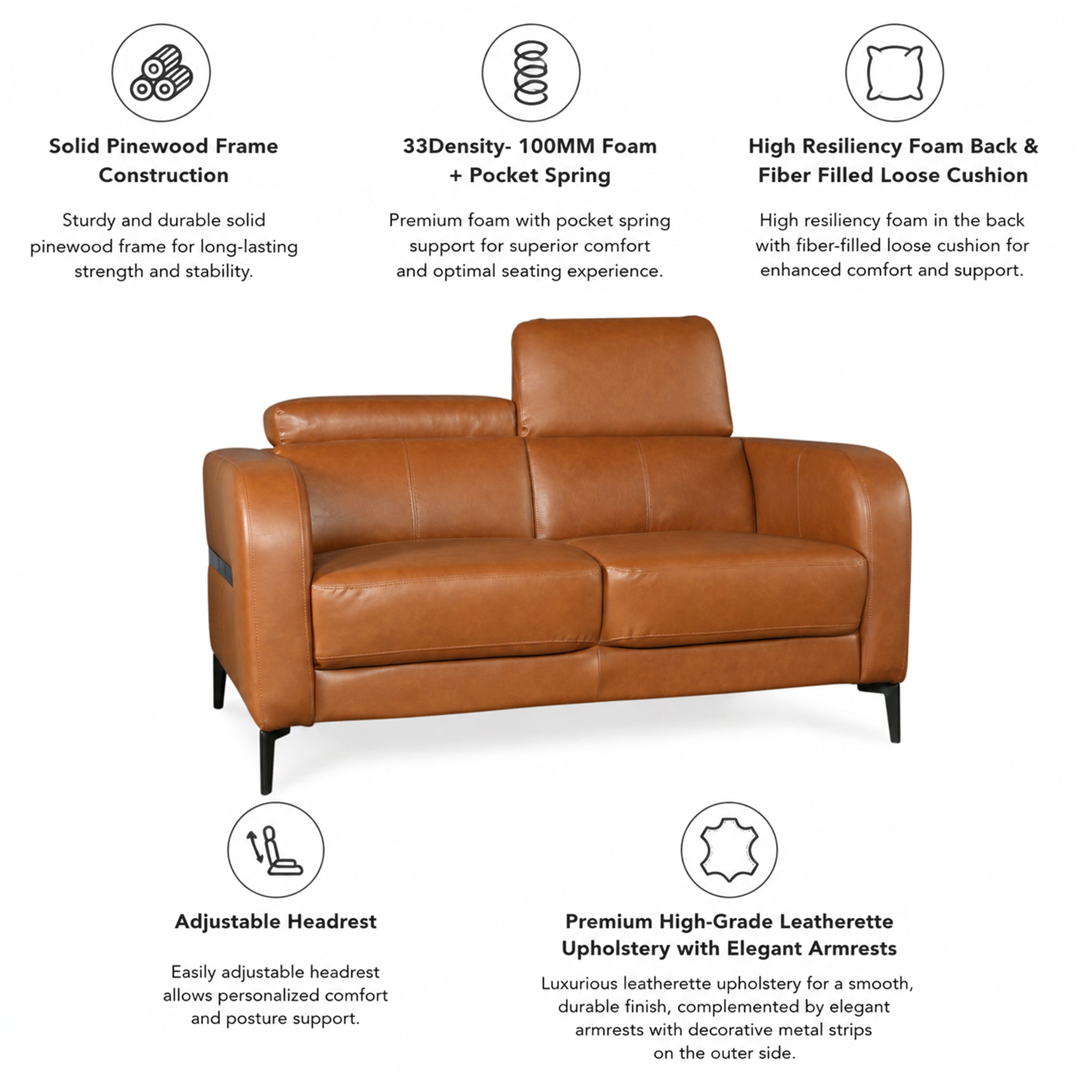CALISTA LEATHERETTE 2 SEATER SOFA BROWN