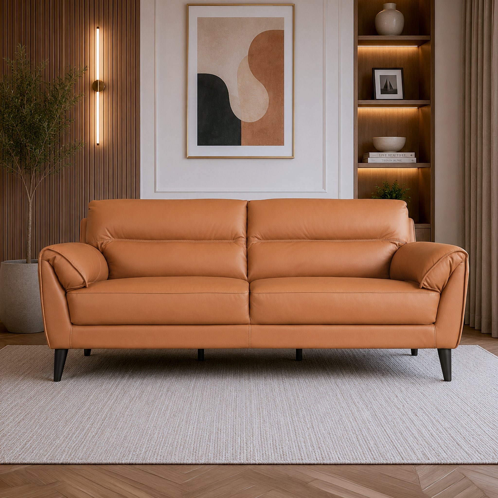 SERENO HALF LEATHER 3 SEATER SOFA TAN