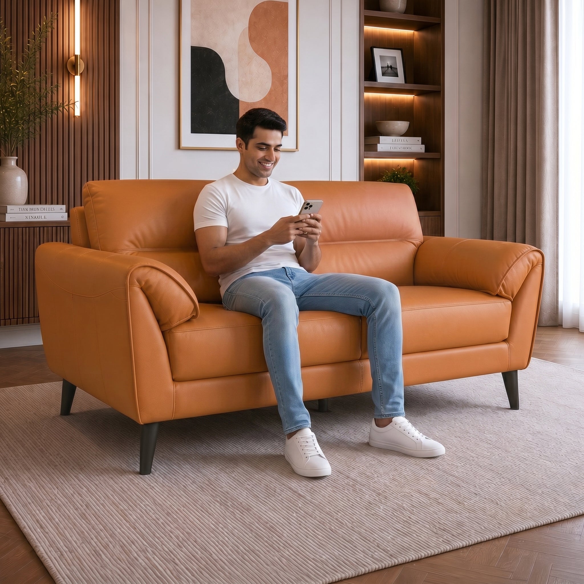SERENO HALF LEATHER 2 SEATER SOFA TAN