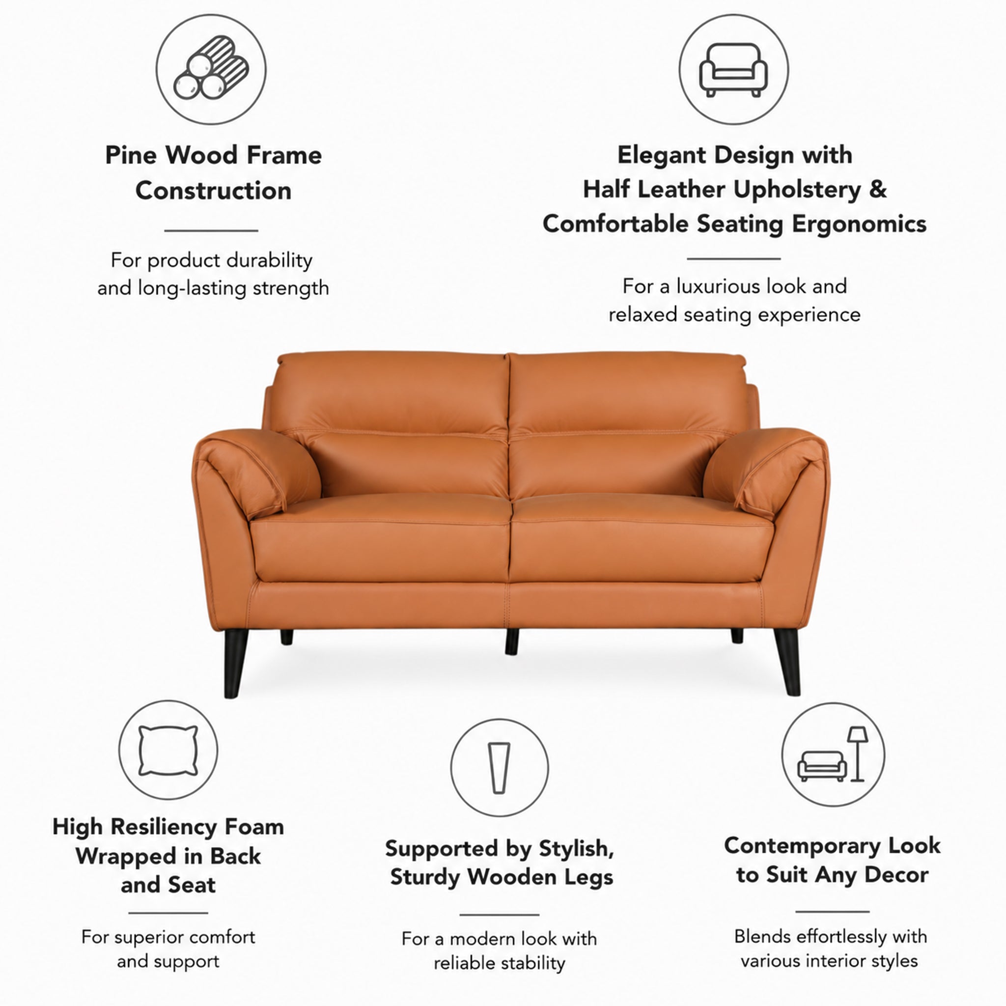 SERENO HALF LEATHER 2 SEATER SOFA TAN