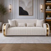 KINGS FABRIC 3 SEATER SOFA BEIGE & GOLD