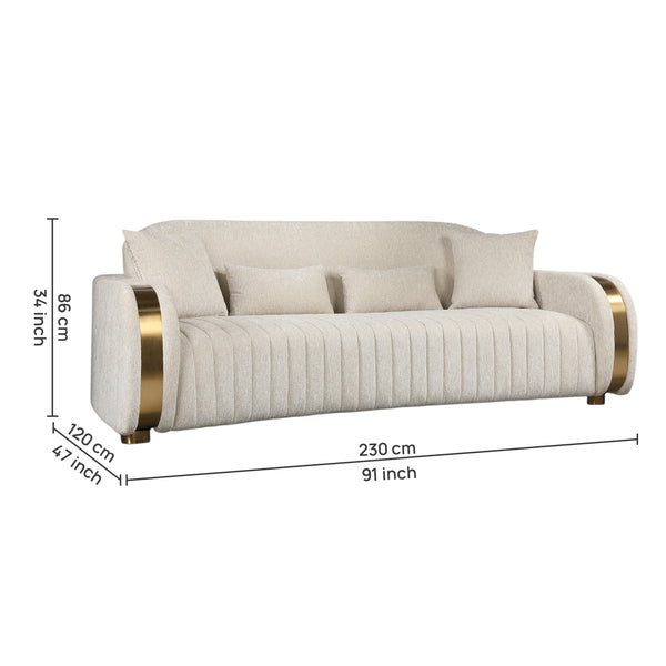 Kings Fabric 3 Seater Sofa Beige & Gold dimensions