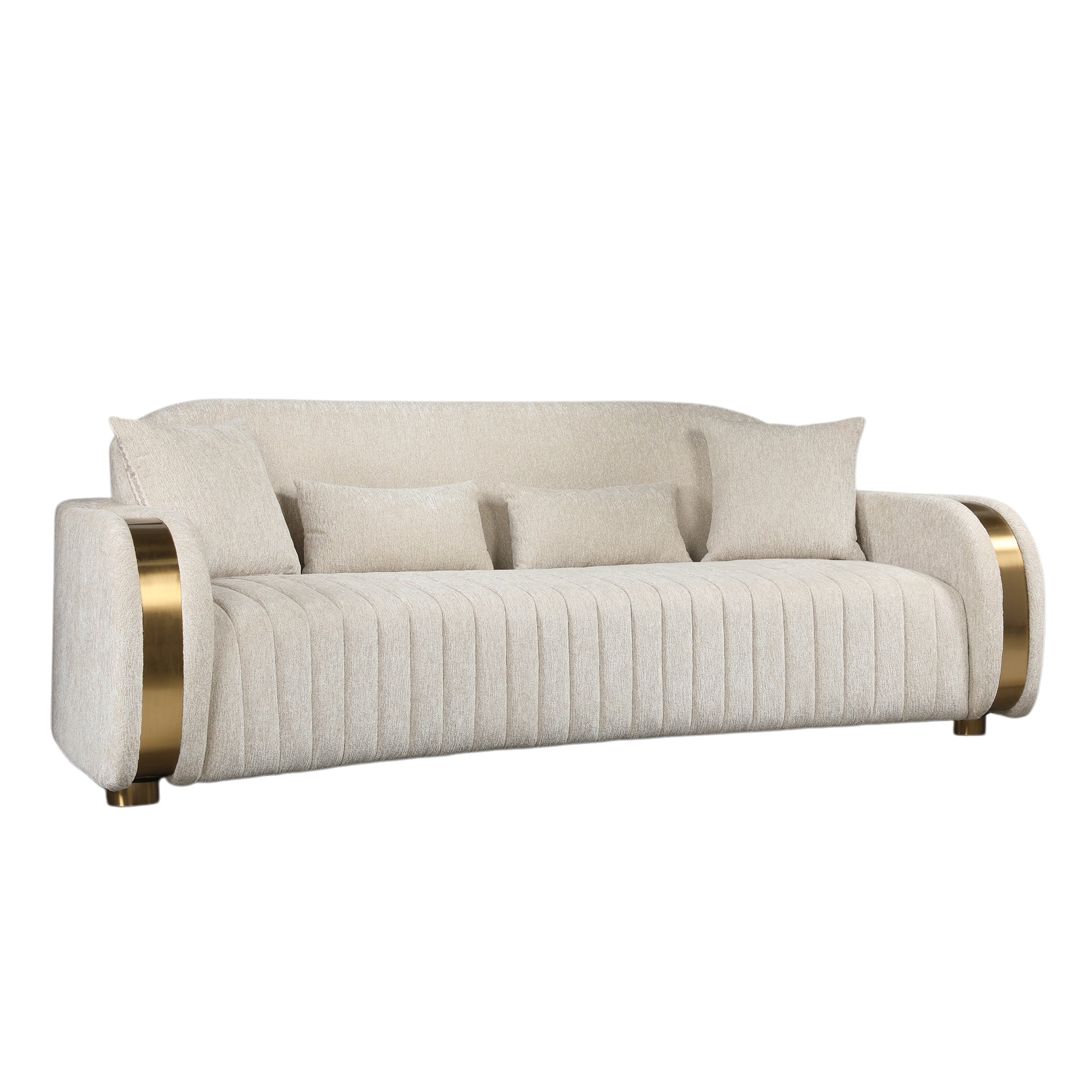 KINGS FABRIC 3 SEATER SOFA BEIGE & GOLD