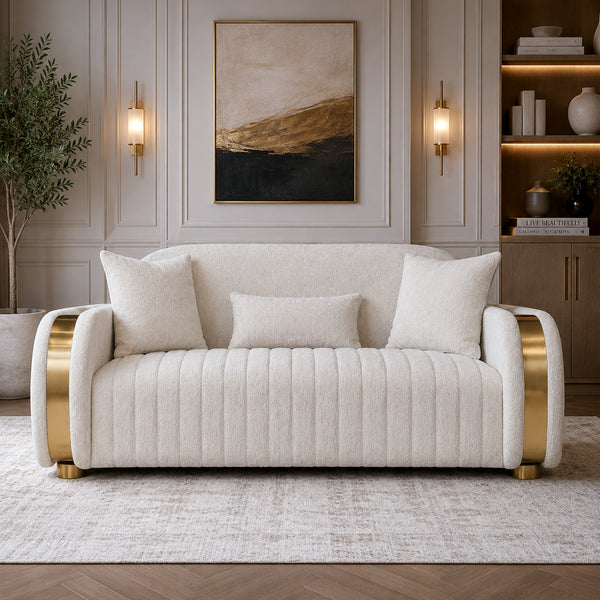 KINGS FABRIC 2 SEATER SOFA BEIGE & GOLD