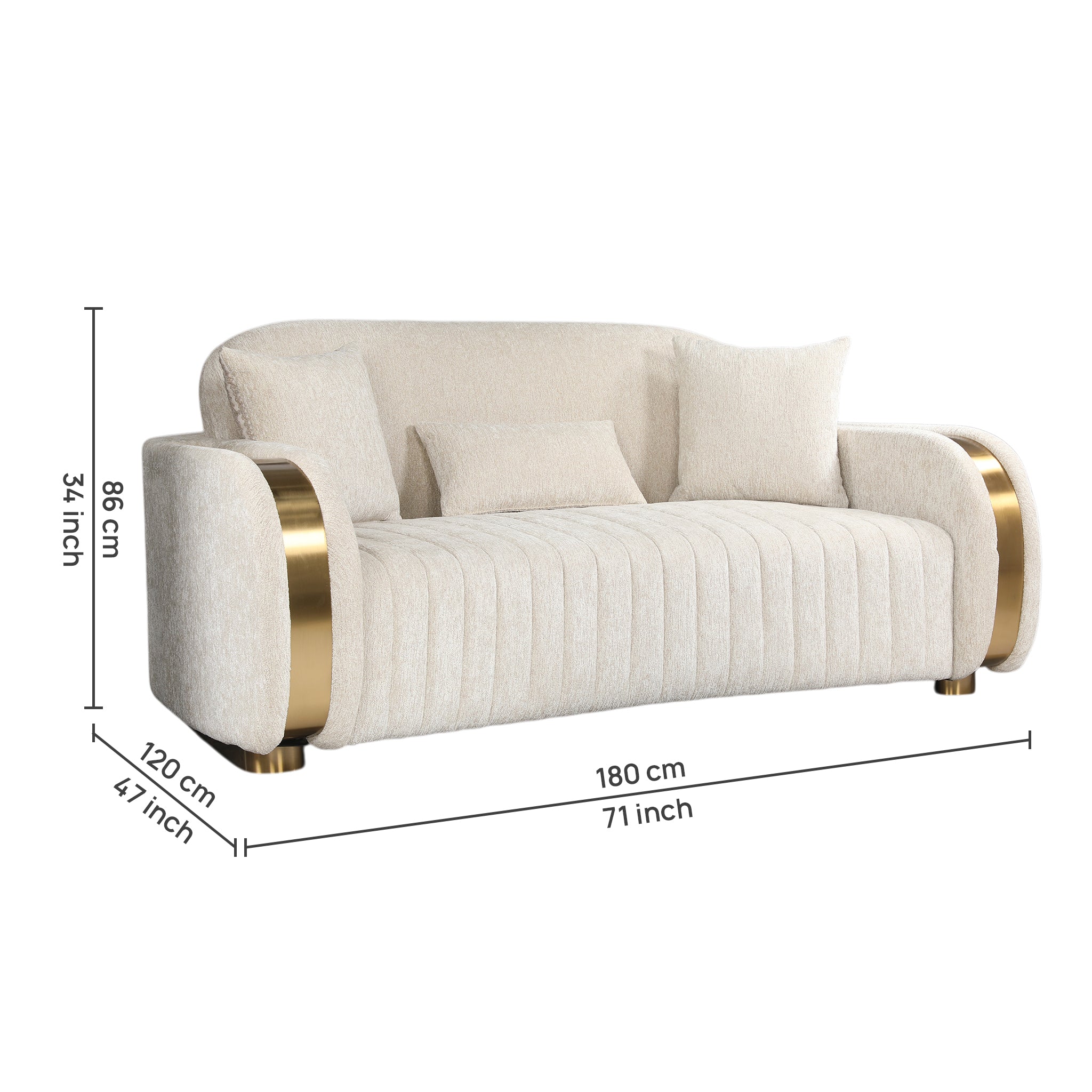 KINGS FABRIC 2 SEATER SOFA BEIGE & GOLD