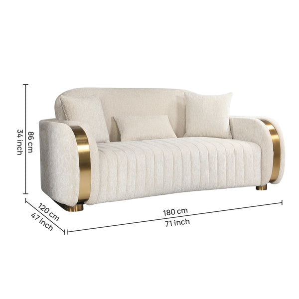 Kings Fabric 2 Seater Sofa Beige & Gold dimensions