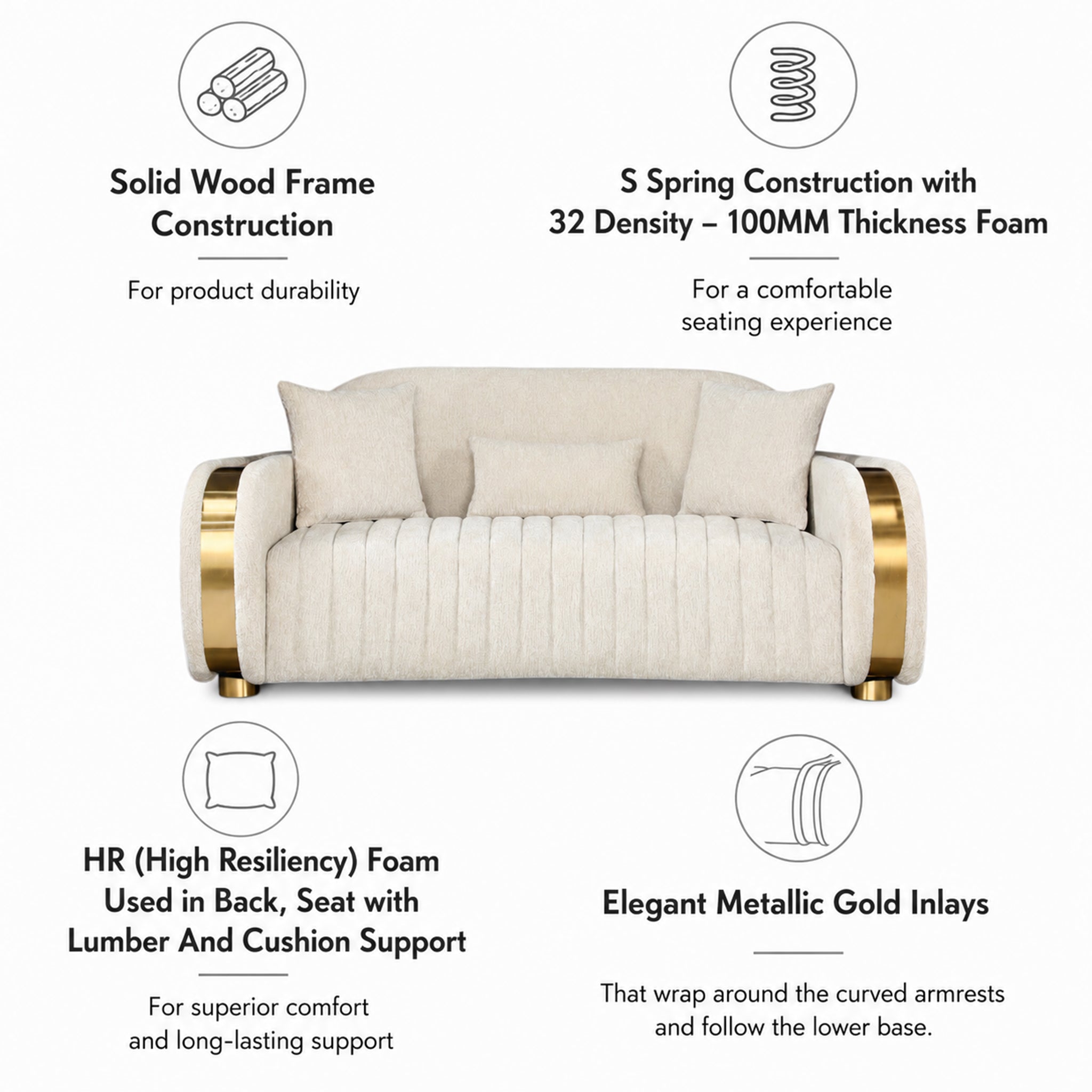 KINGS FABRIC 2 SEATER SOFA BEIGE & GOLD