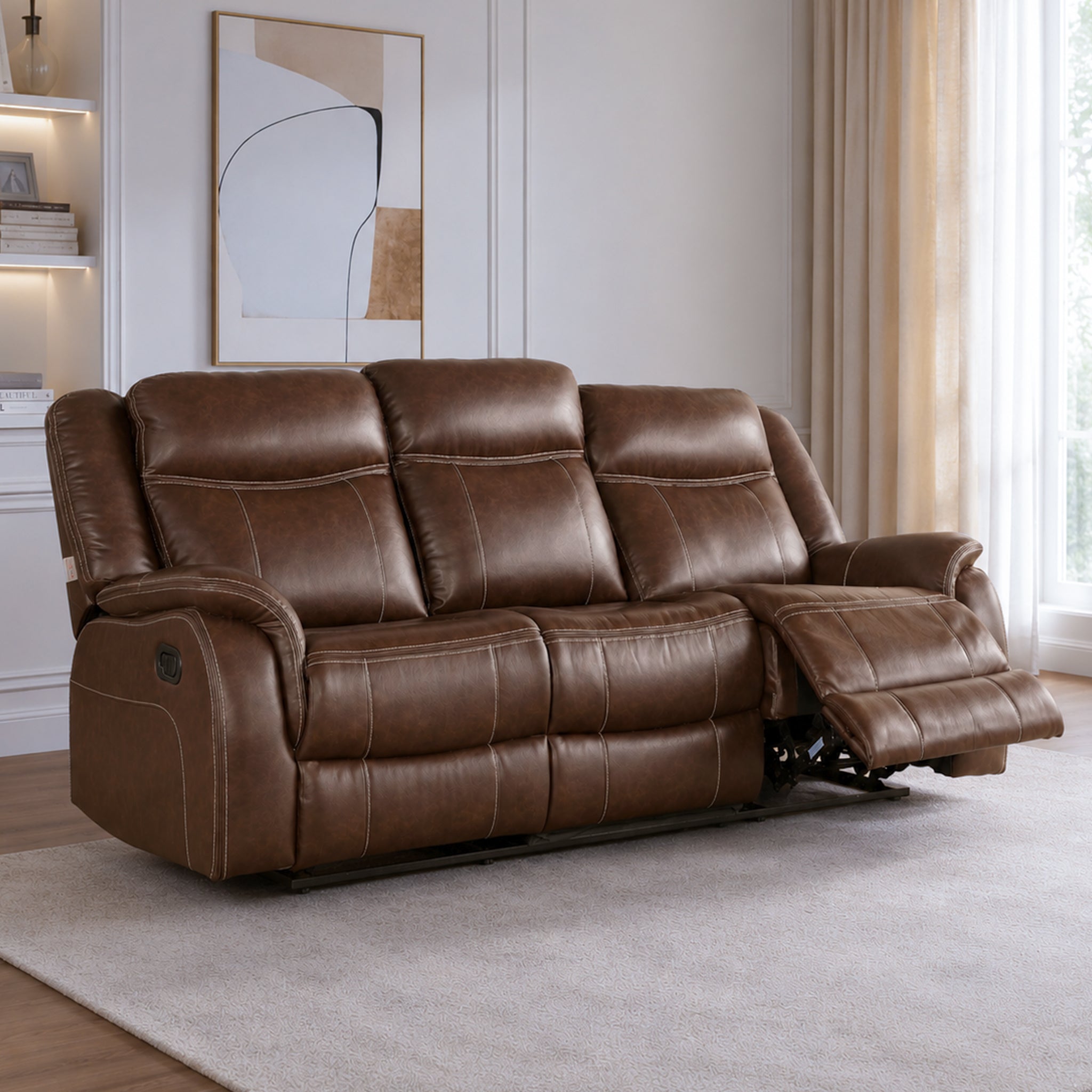 Haven Leatherette Manual Recliner | 3 Seater | Dark Brown