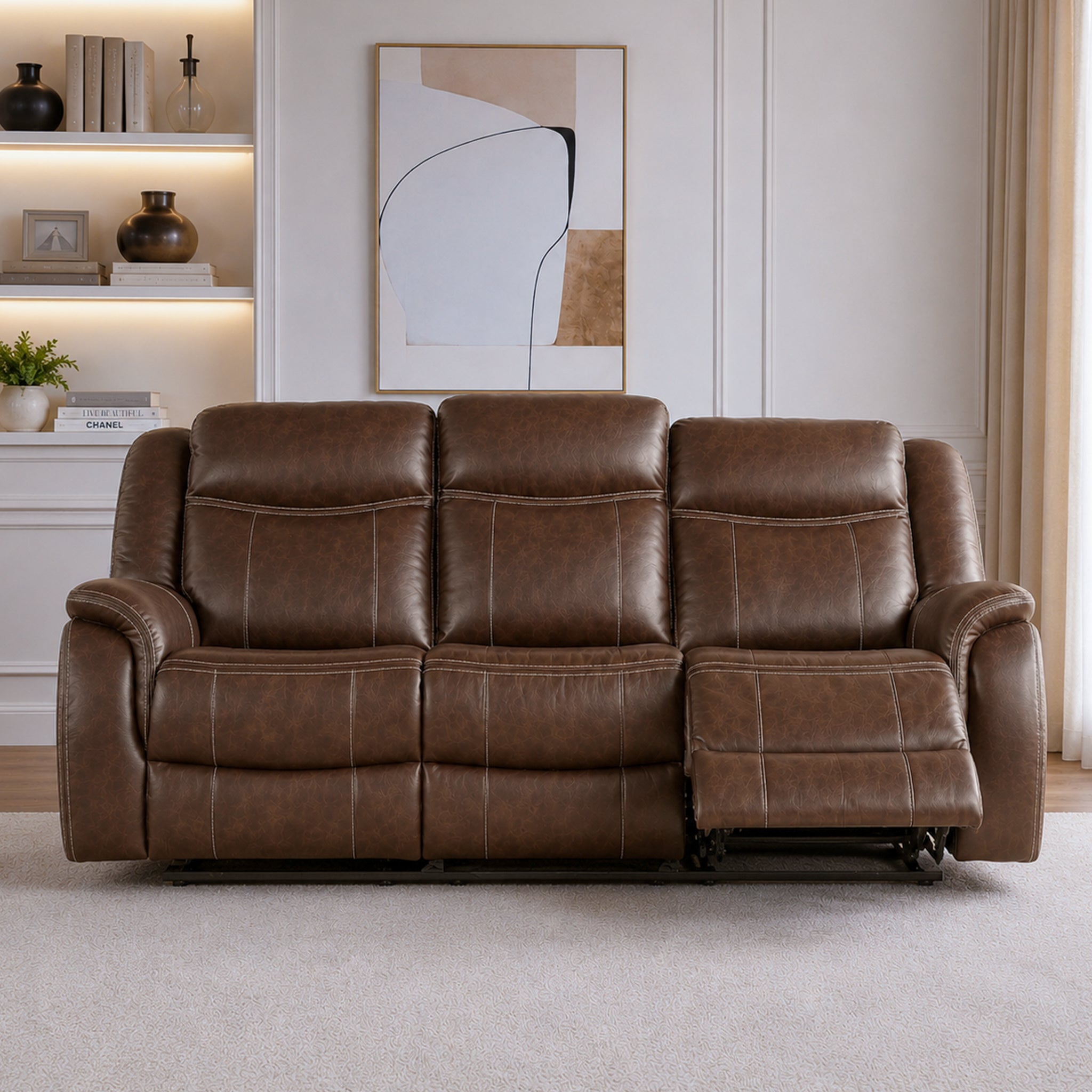 Haven Leatherette Manual Recliner | 3 Seater | Dark Brown