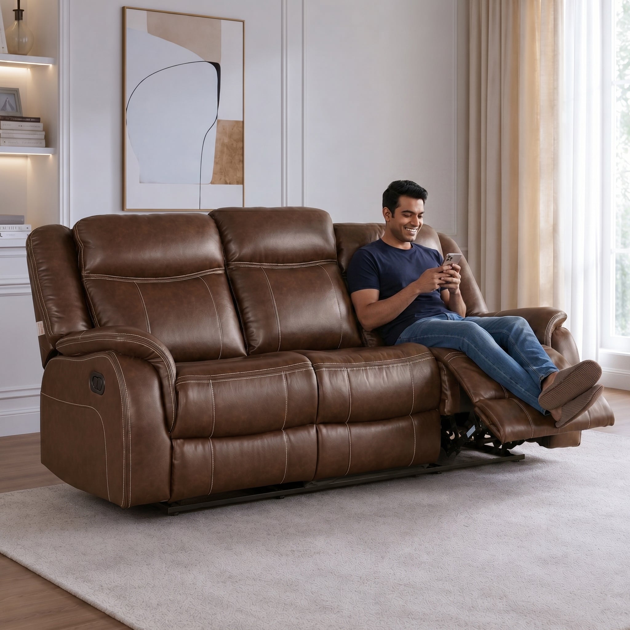 Haven Leatherette Manual Recliner | 3 Seater | Dark Brown