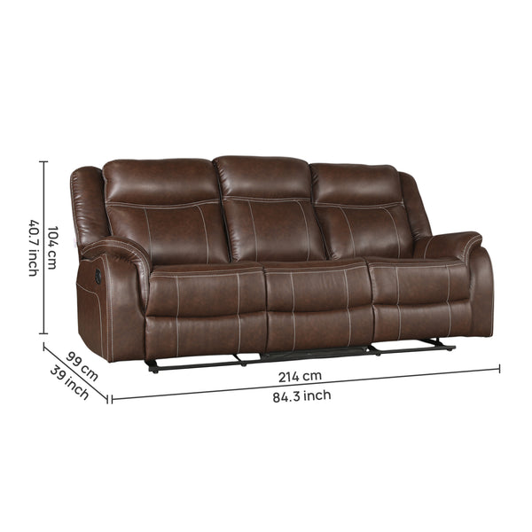 Haven Leatherette Manual Recliner | 3 Seater | Dark Brown dimensions