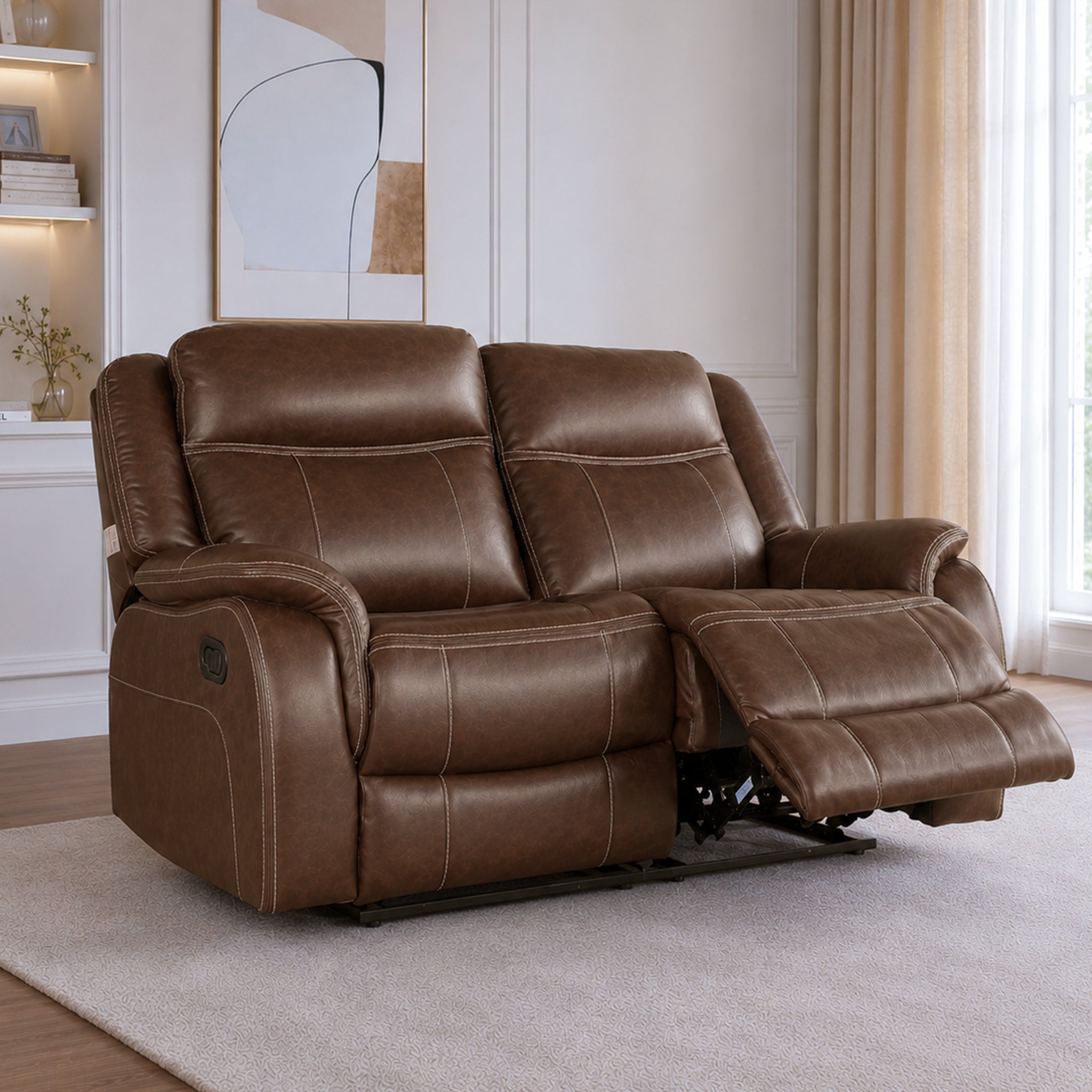 Haven Leatherette Manual Recliner | 2 Seater | Dark Brown