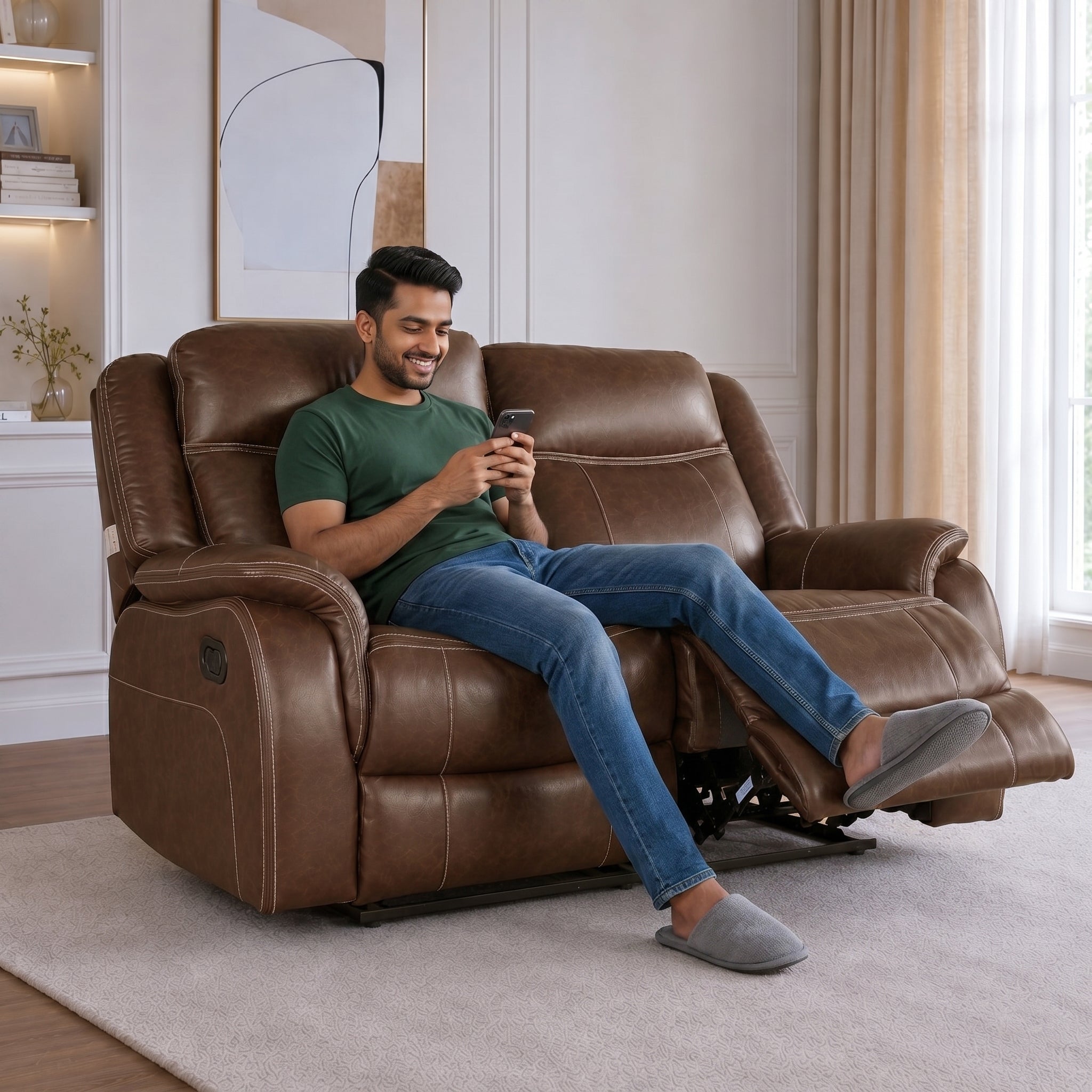 Haven Leatherette Manual Recliner | 2 Seater | Dark Brown