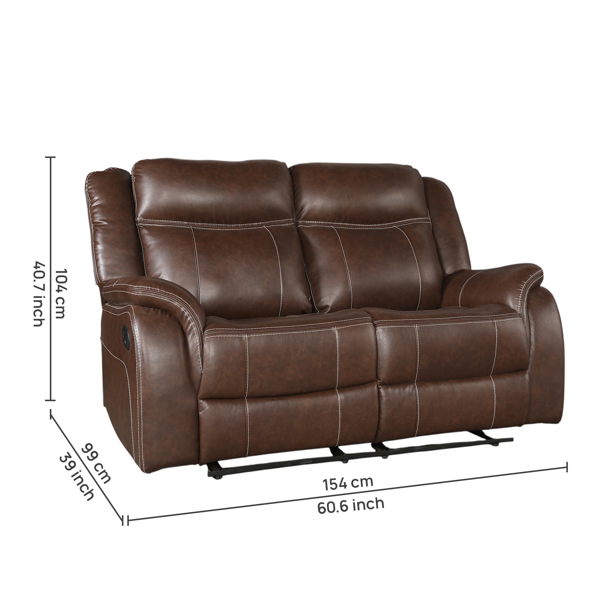 Haven Leatherette Manual Recliner | 2 Seater | Dark Brown